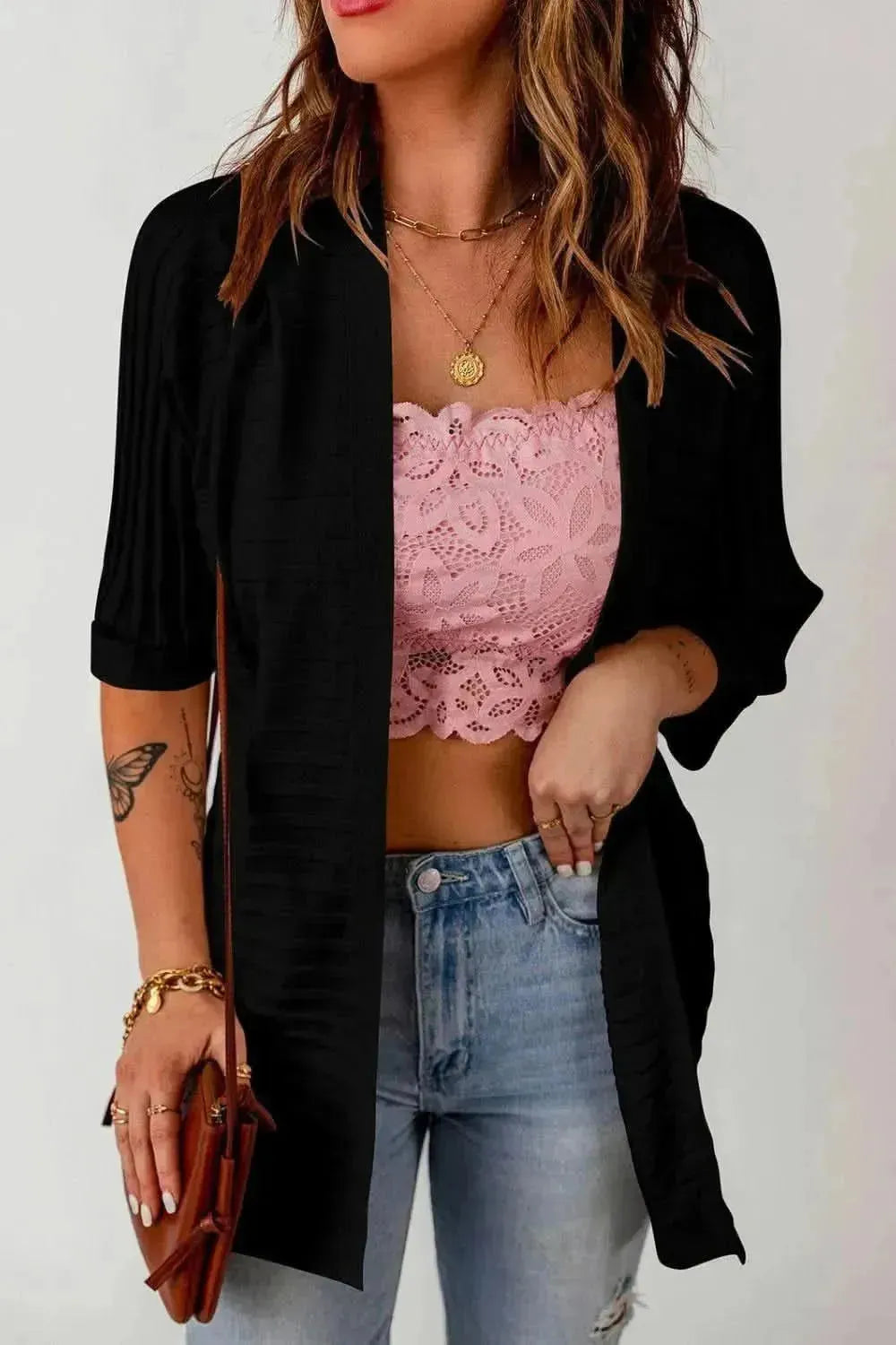 Ribbed Open Front Knit Cardigan - Bad Moms Club