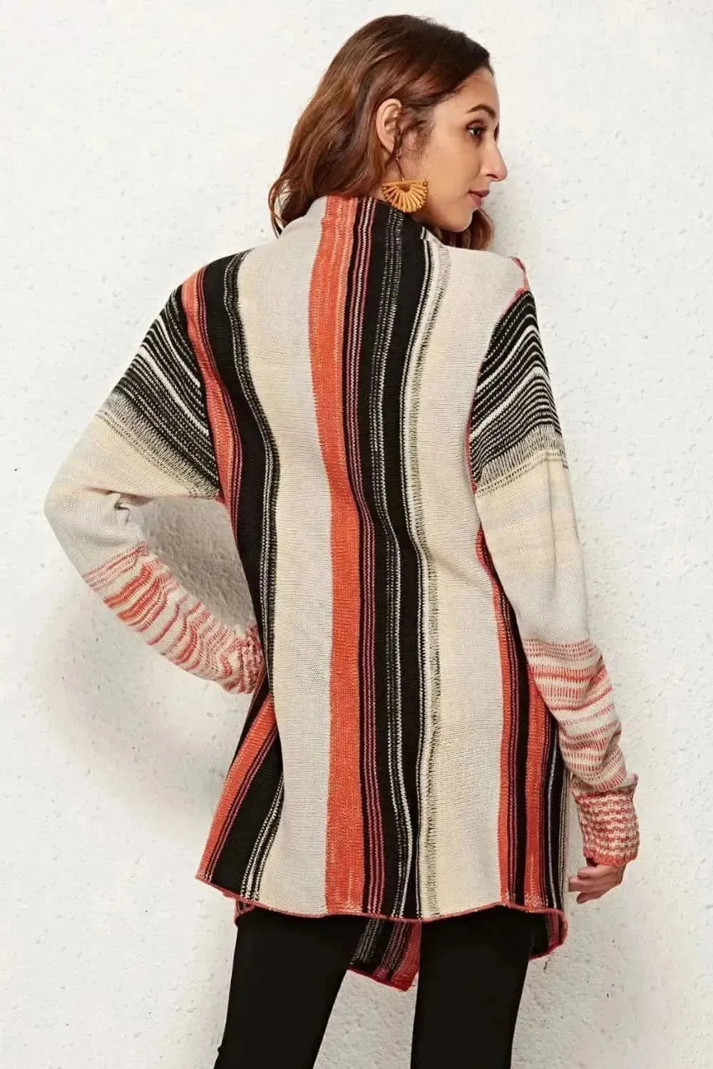 Striped Tassel Detail One-Button Cardigan - Bad Moms Club
