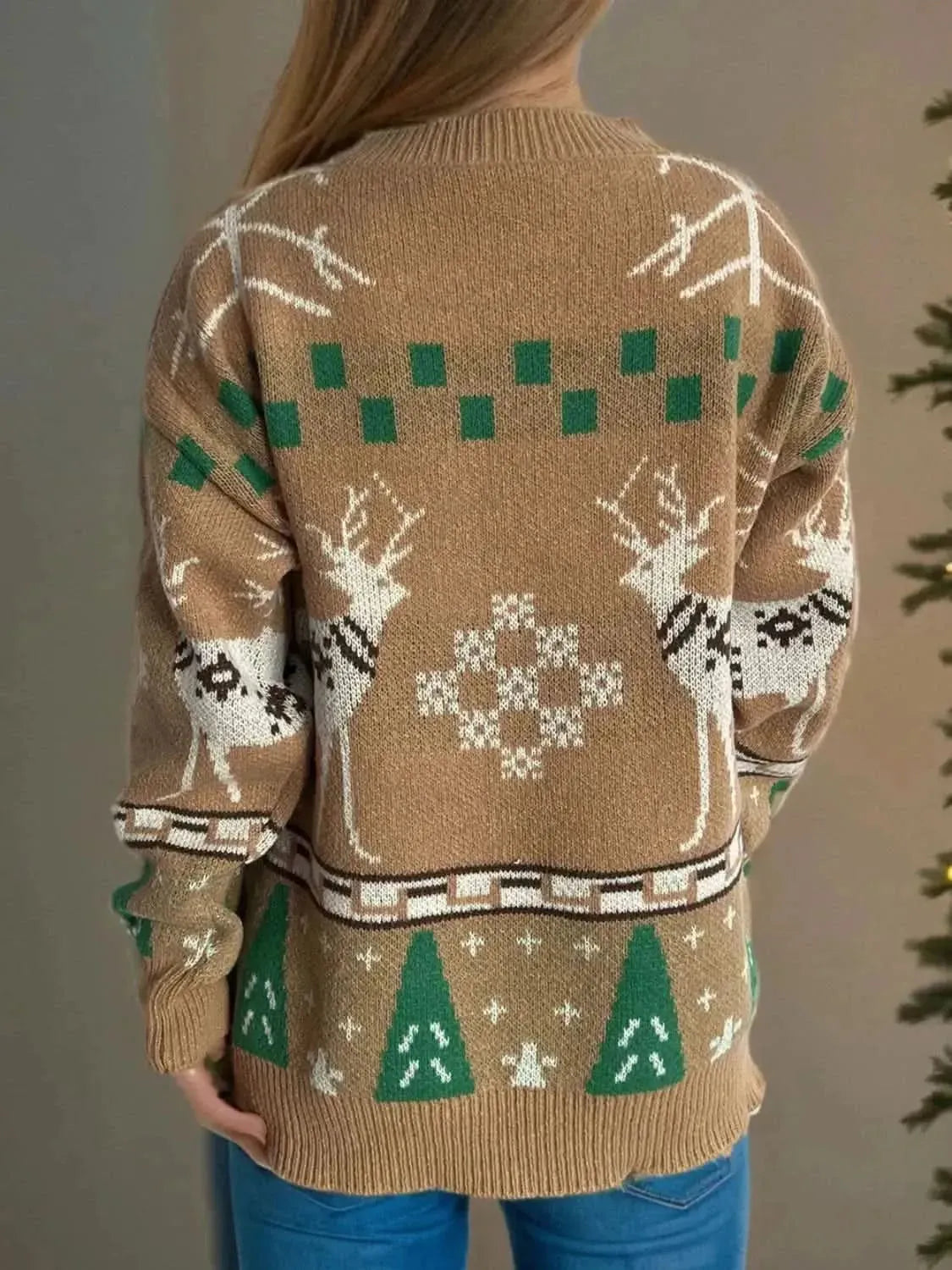 Christmas Element Round Neck Long Sleeve Sweater - Bad Moms Club