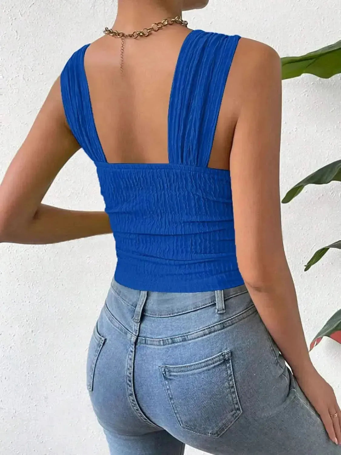 Textured Square Neck Wide Strap Tank - Bad Moms Club