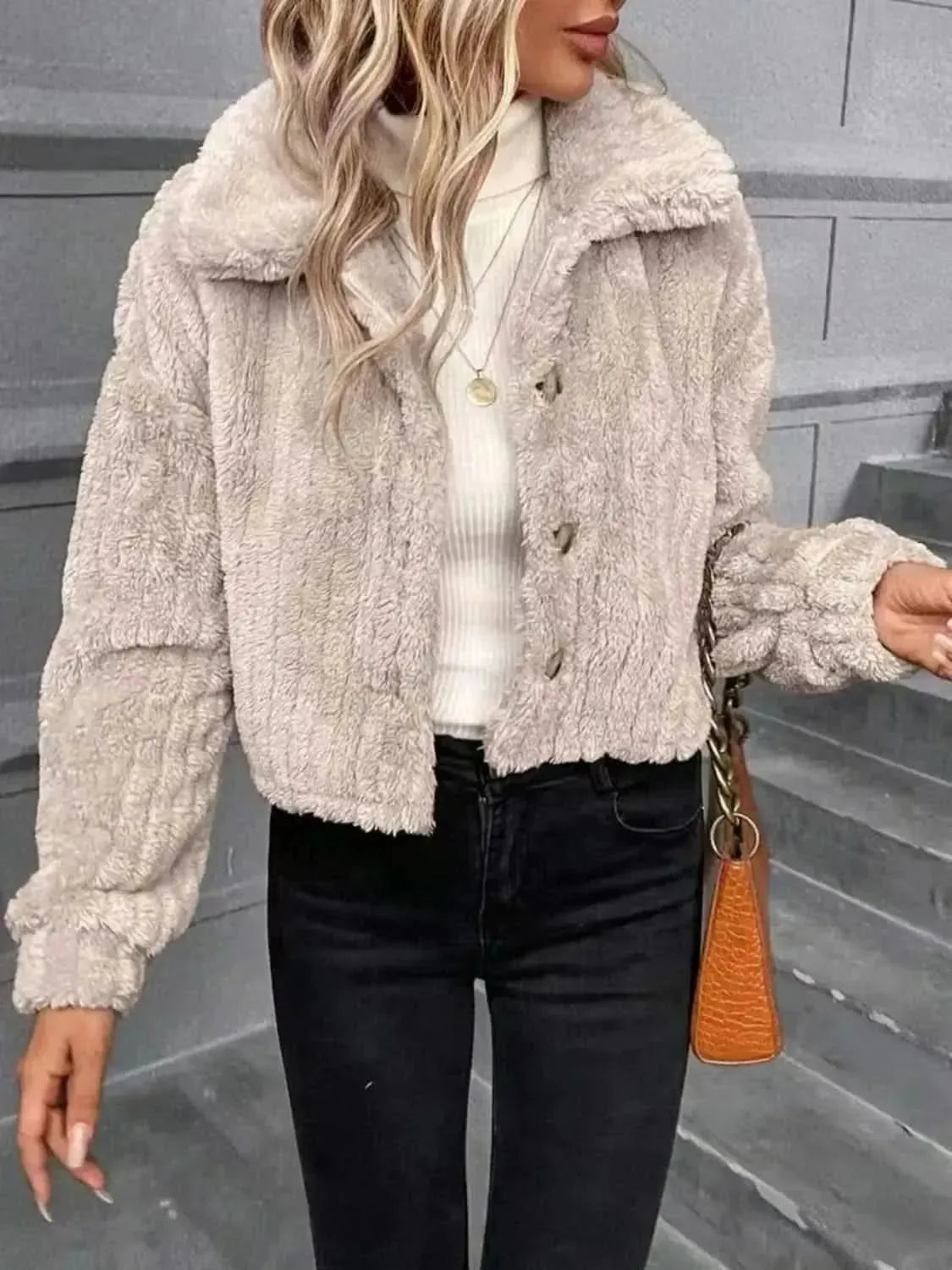 Button Up Long Sleeve Fuzzy Outerwear - Bad Moms Club