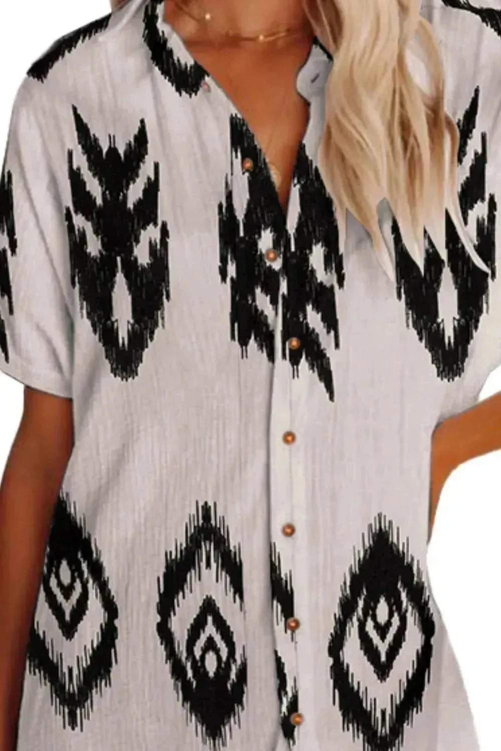 Geometric Button Up Short Sleeve Cover Up - Bad Moms Club