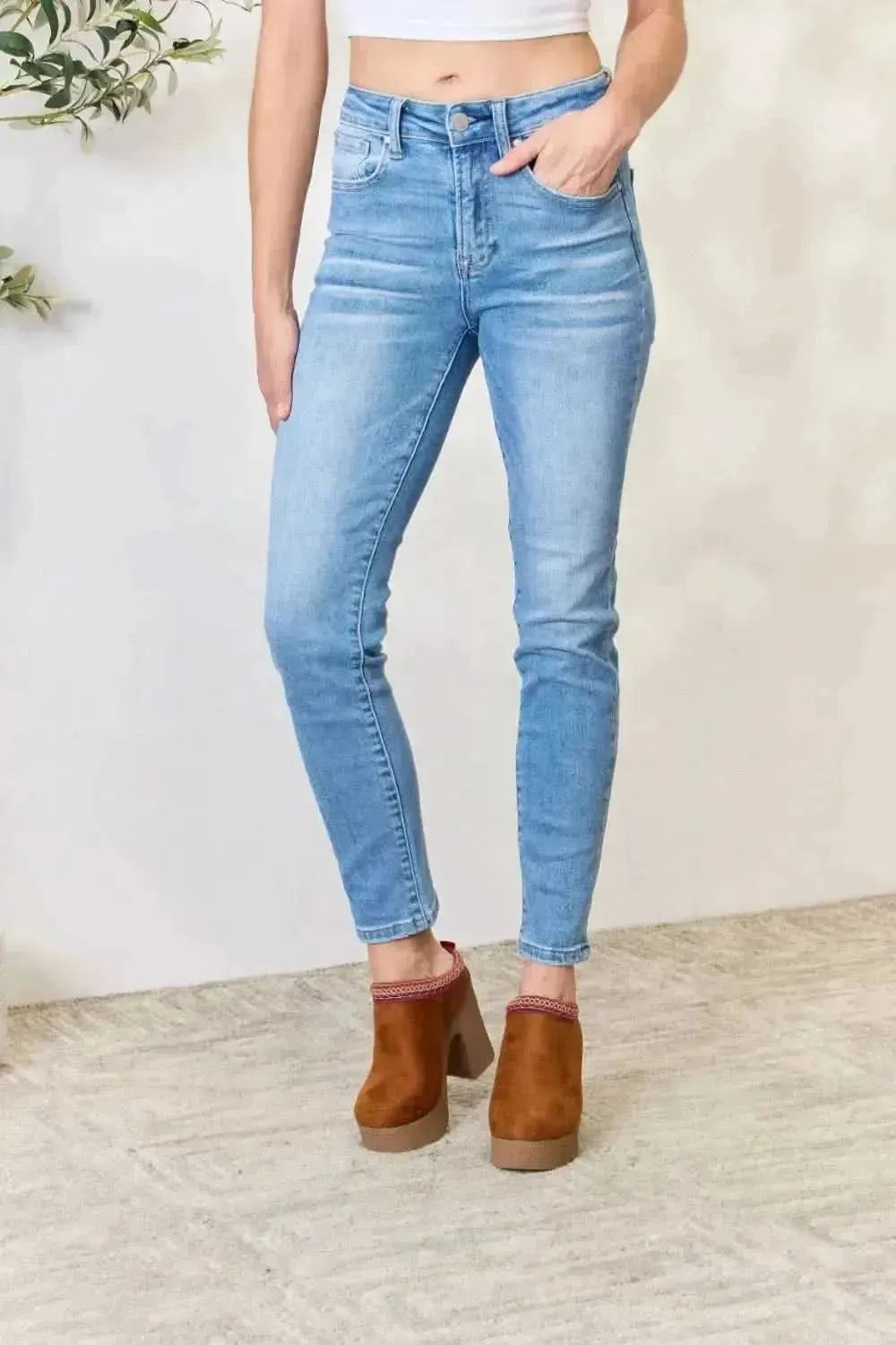 RISEN Full Size Mid Rise Skinny Jeans - Bad Moms Club