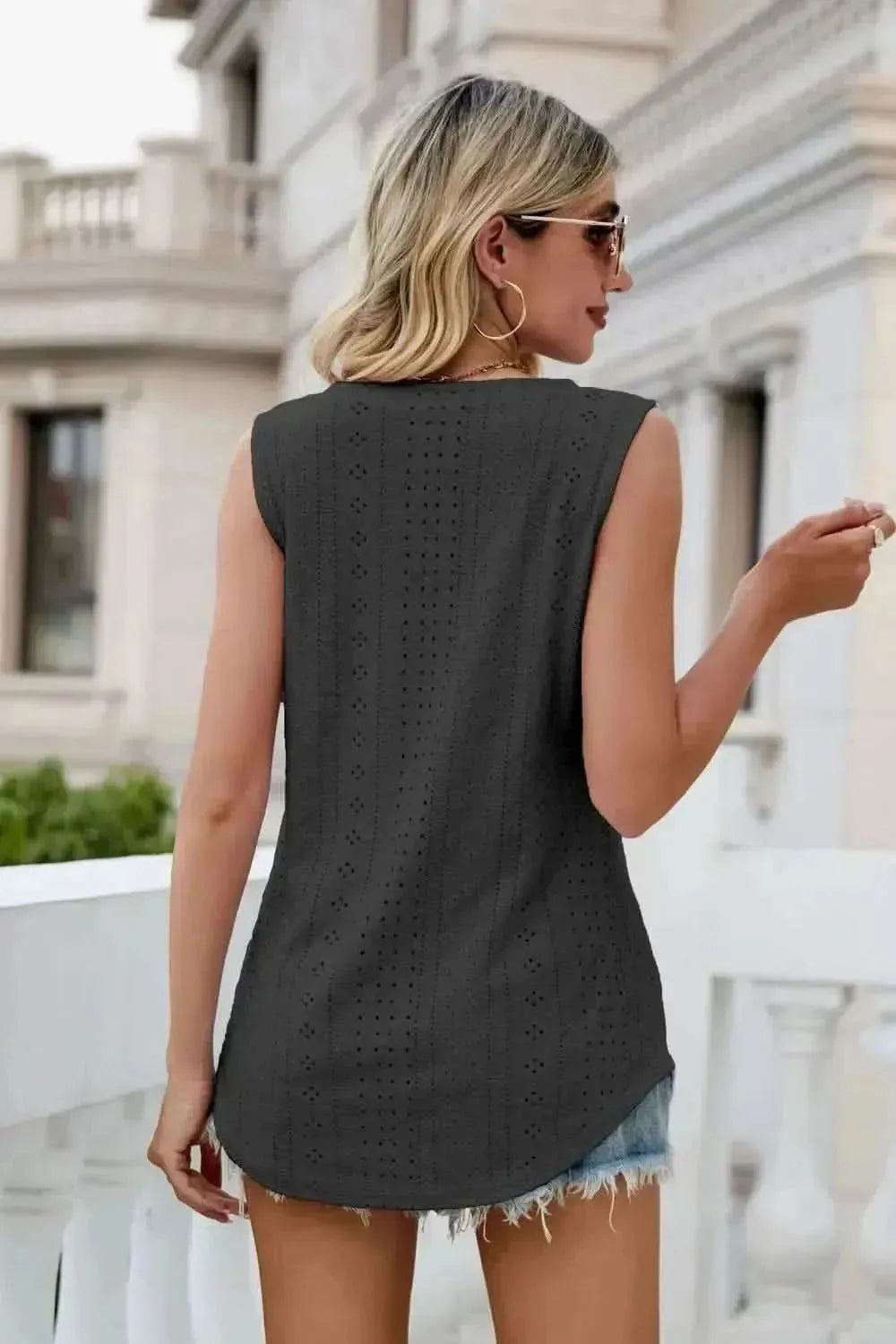 Eyelet V-Neck Tank - Bad Moms Club
