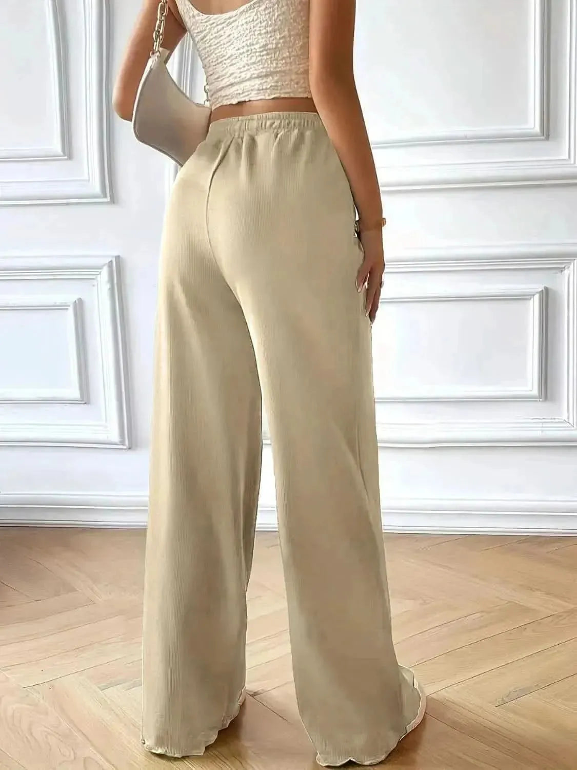 Full Size Drawstring Pocketed Wide Leg Pants - Bad Moms Club