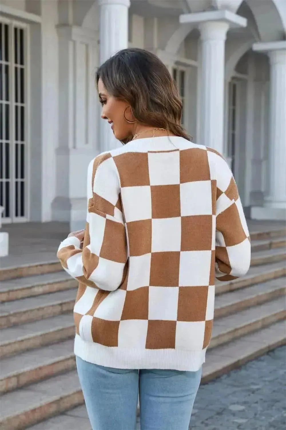 Button-Up V-Neck Dropped Shoulder Cardigan - Bad Moms Club