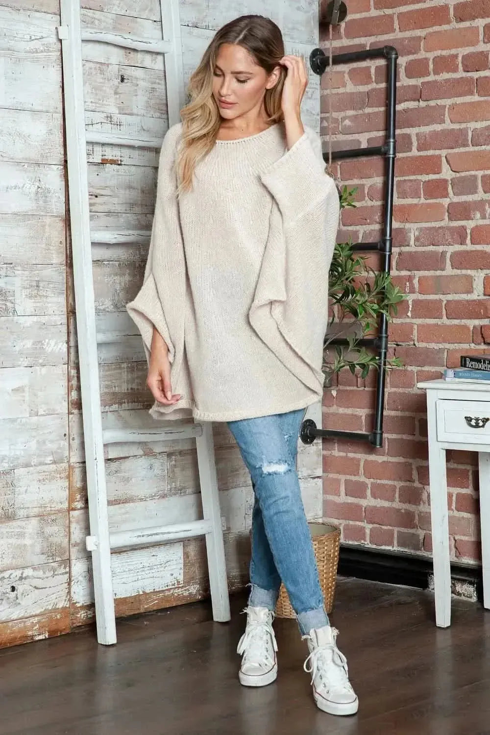 Round Neck Batwing Sleeve Sweater - Bad Moms Club