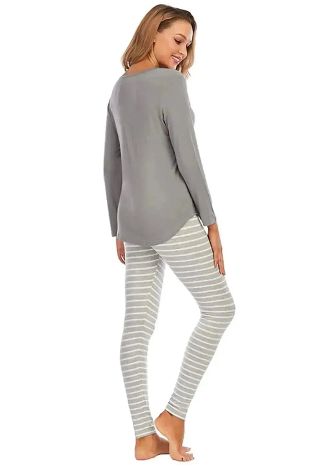 Graphic Round Neck Top and Striped Pants Set - Bad Moms Club