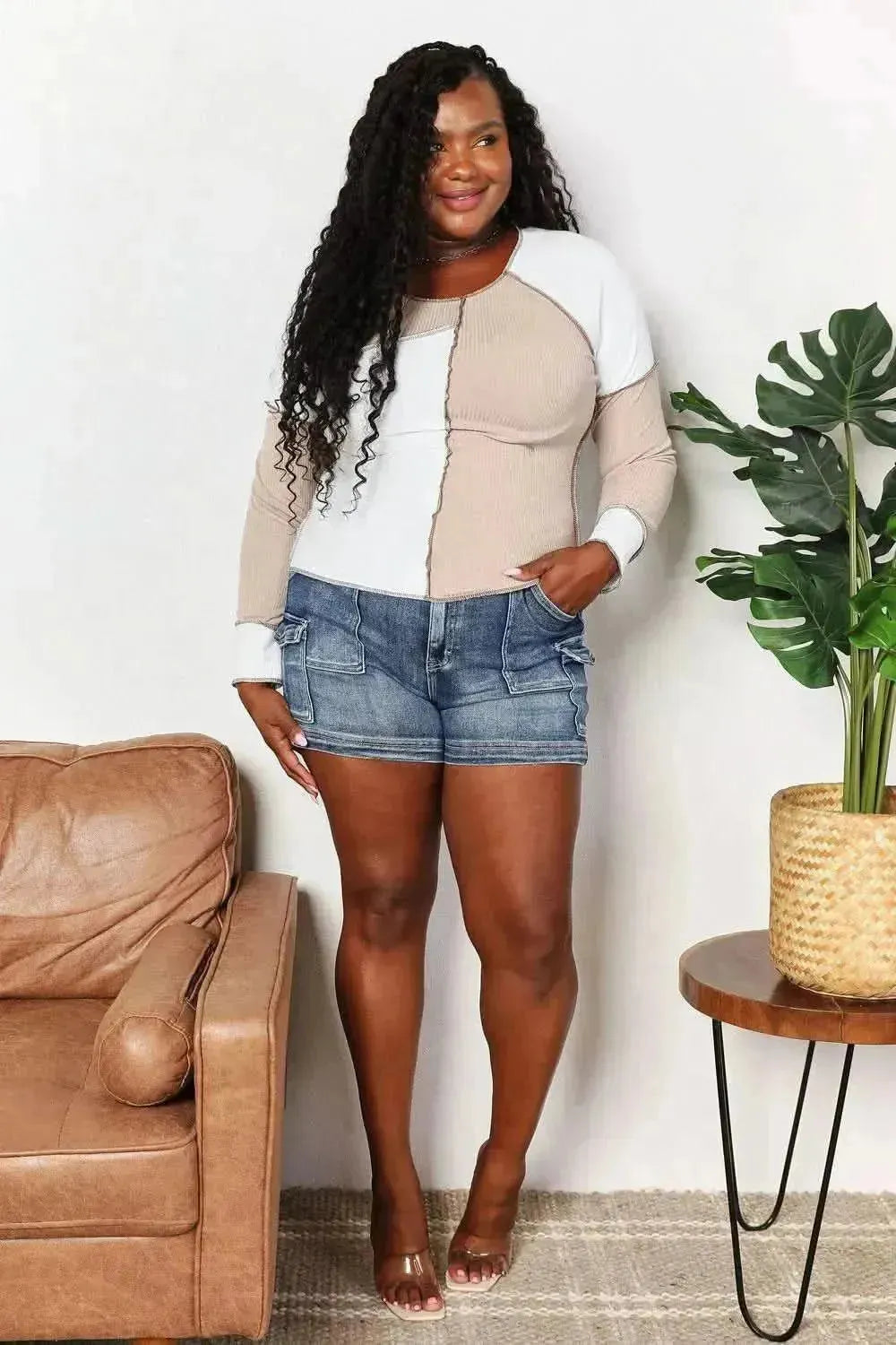 Double Take Color Block Exposed Seam Top - Bad Moms Club