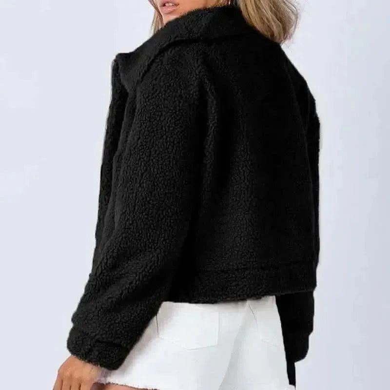 Long Sleeve Collared Neck Sherpa Jacket - Bad Moms Club