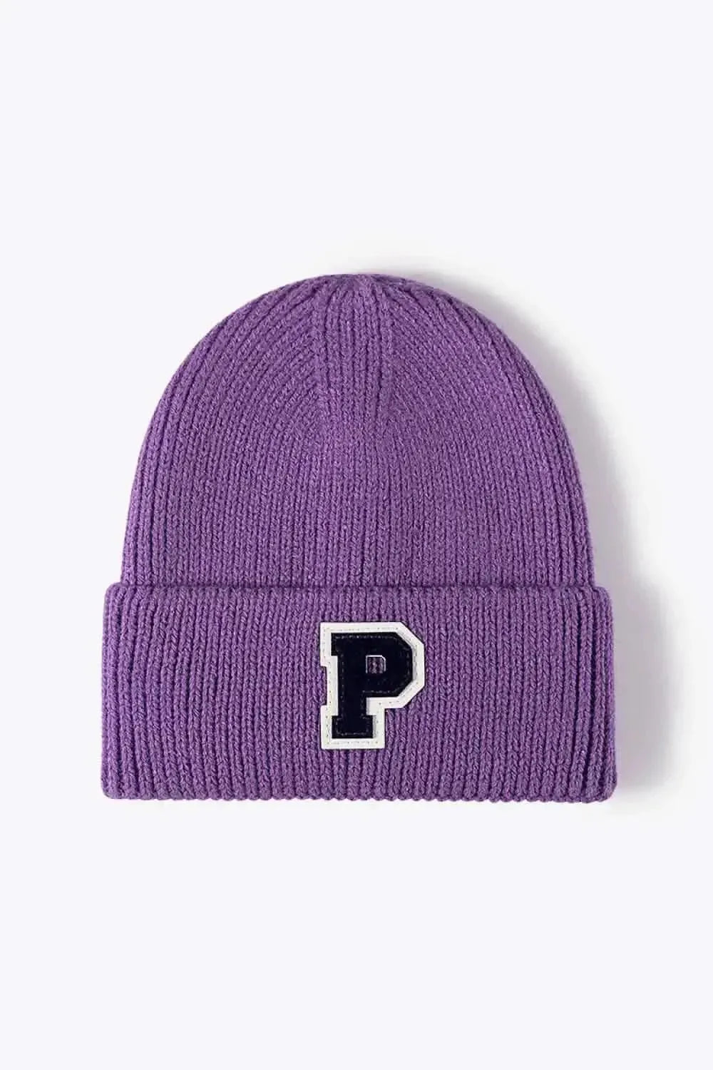 Letter Patch Cuffed Knit Beanie - Bad Moms Club