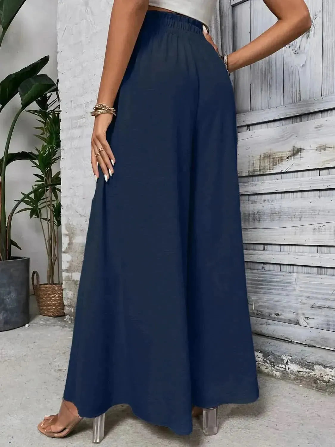 Honey Tied High Waist Wide Leg Pants - Bad Moms Club