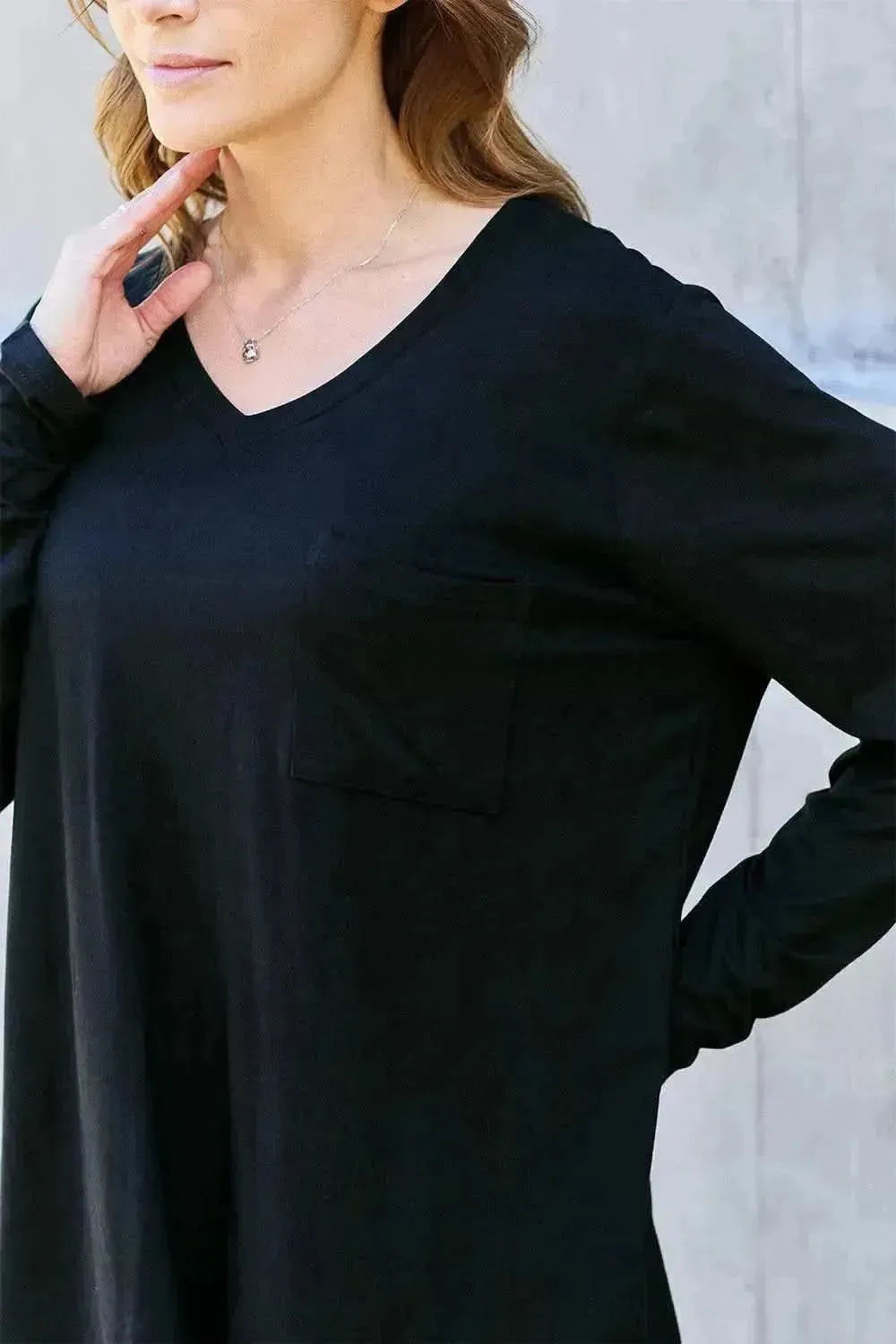 Basic Bae Full Size V-Neck Long Sleeve Top - Bad Moms Club