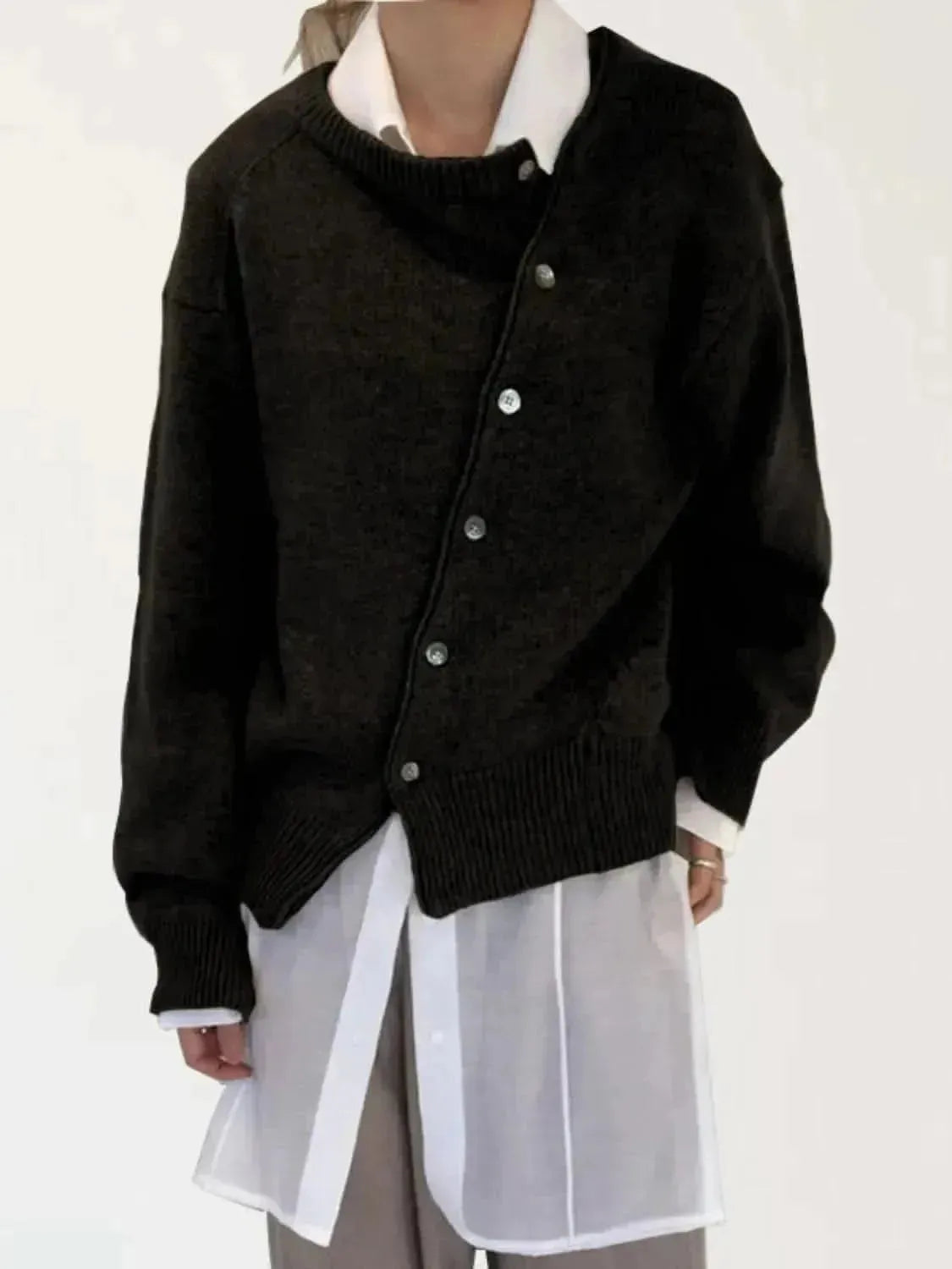 Dropped Shoulder Buttoned Cardigan - Bad Moms Club