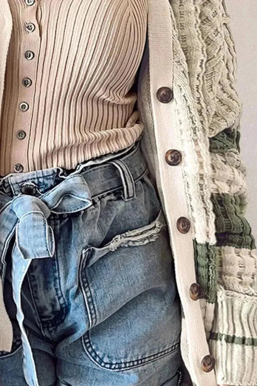 Plus Size Striped Button Up Dropped Shoulder Cardigan - Bad Moms Club