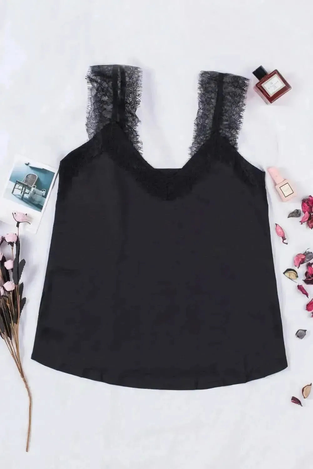 Eyelash Trim Spliced Lace Tank - Bad Moms Club