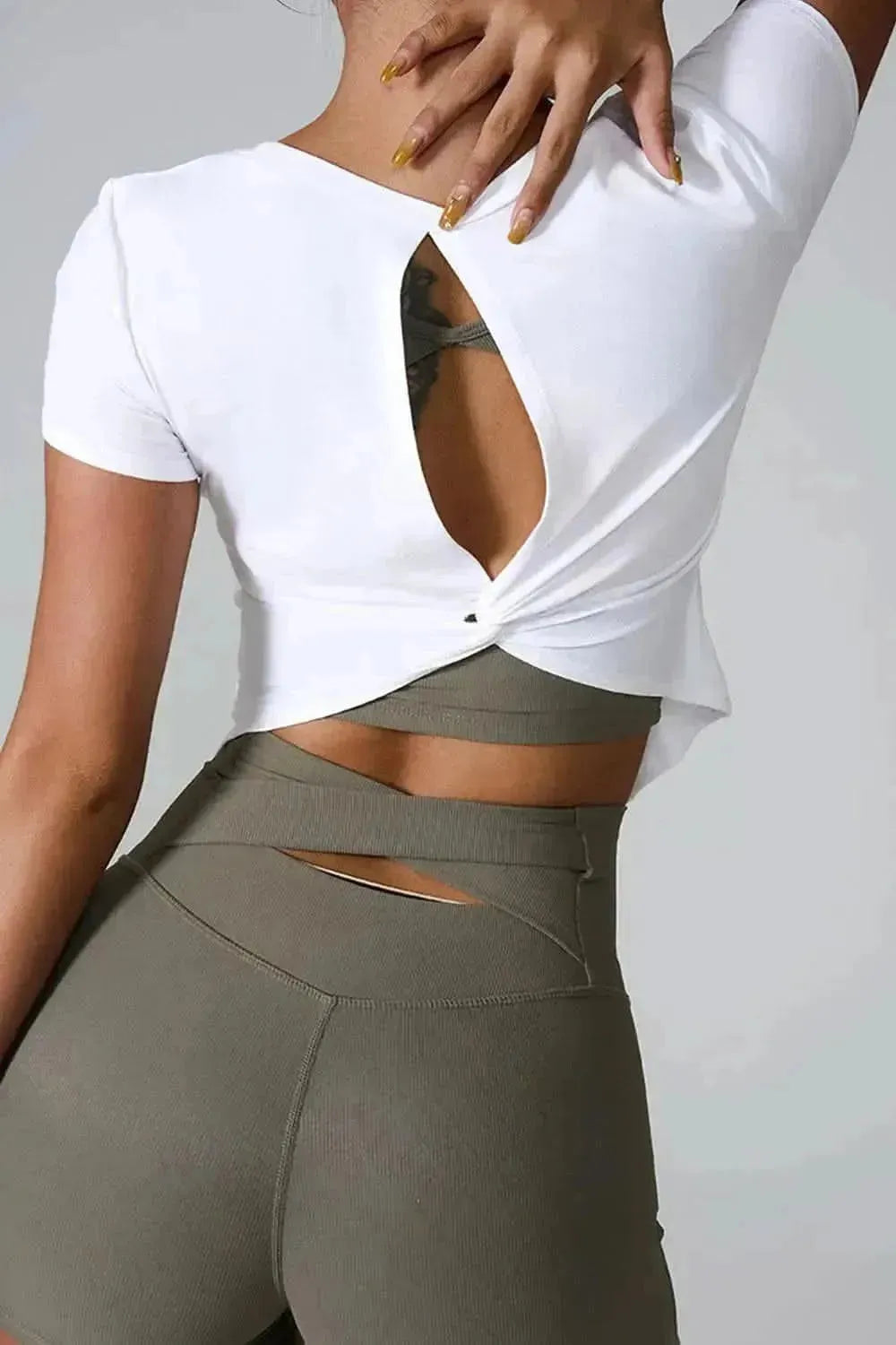 Cutout Round Neck Short Sleeve Active T-Shirt - Bad Moms Club