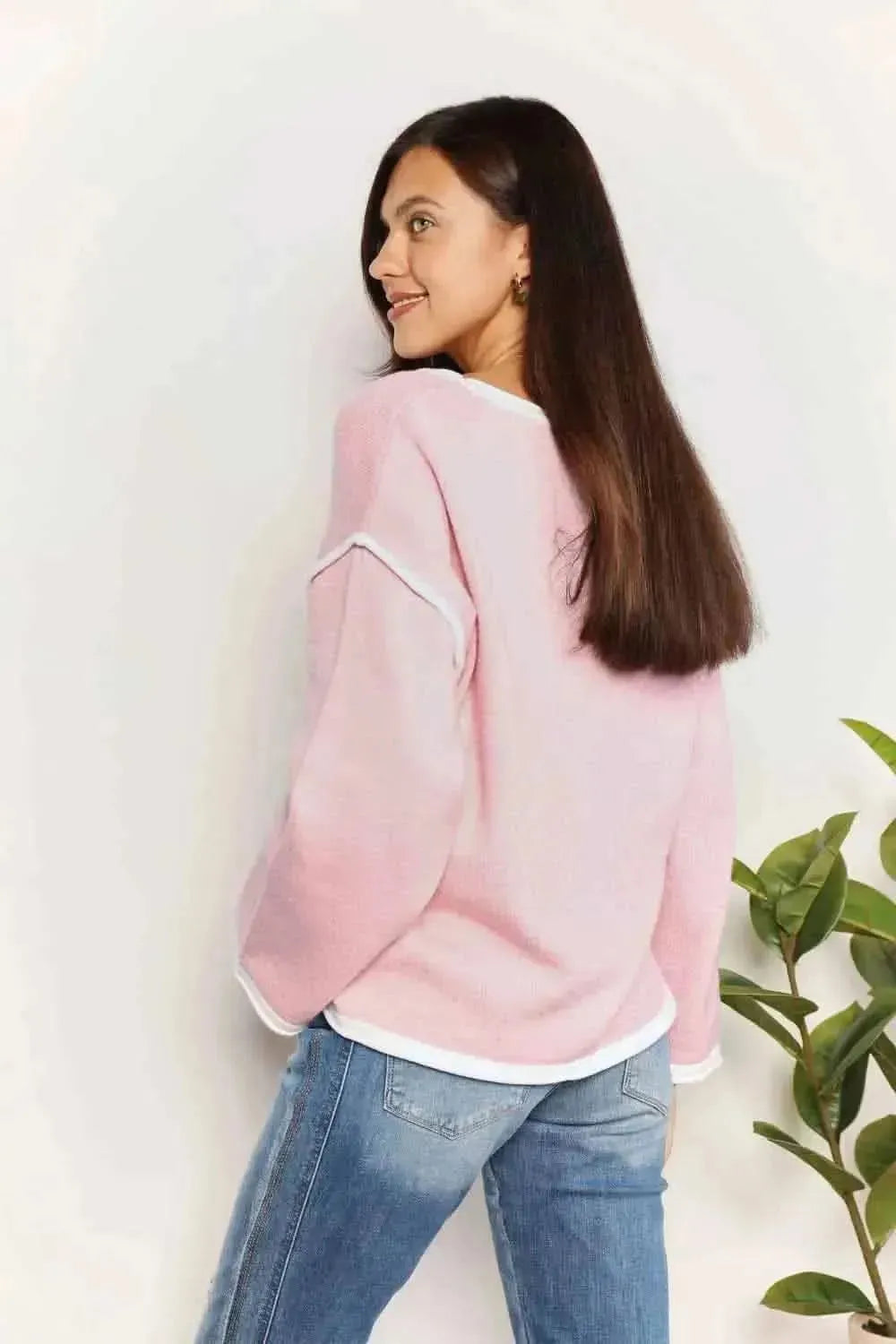 Angel Wings Contrast Detail Dropped Shoulder Knit Top - Bad Moms Club