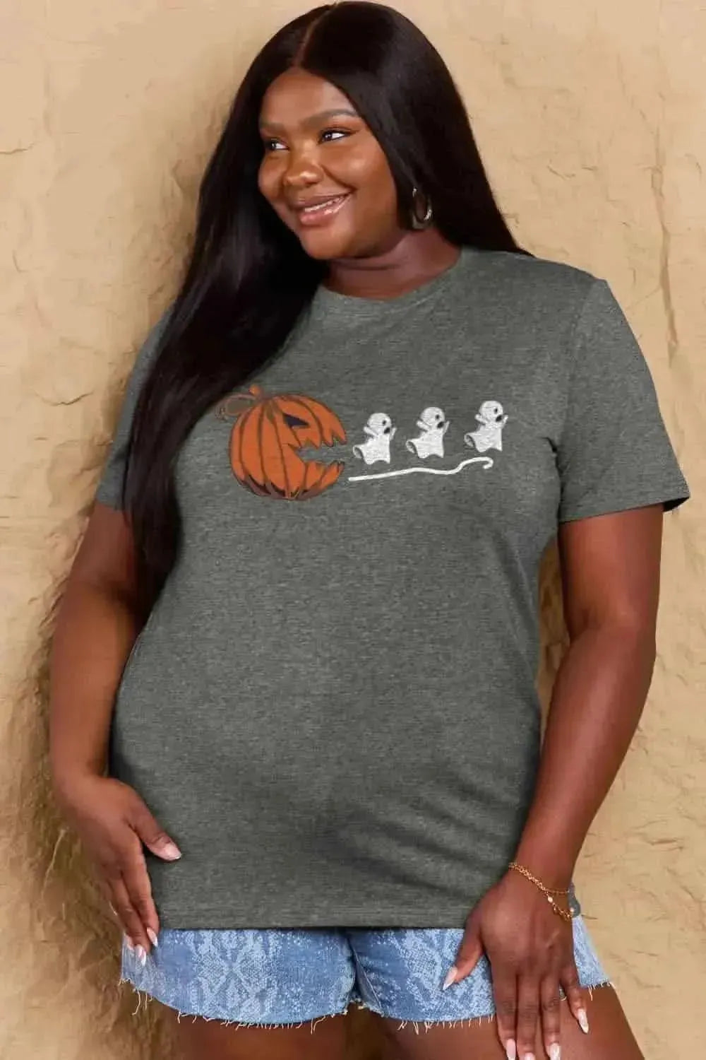 Simply Love Full Size Jack-O'-Lantern Graphic Cotton T-Shirt - Bad Moms Club