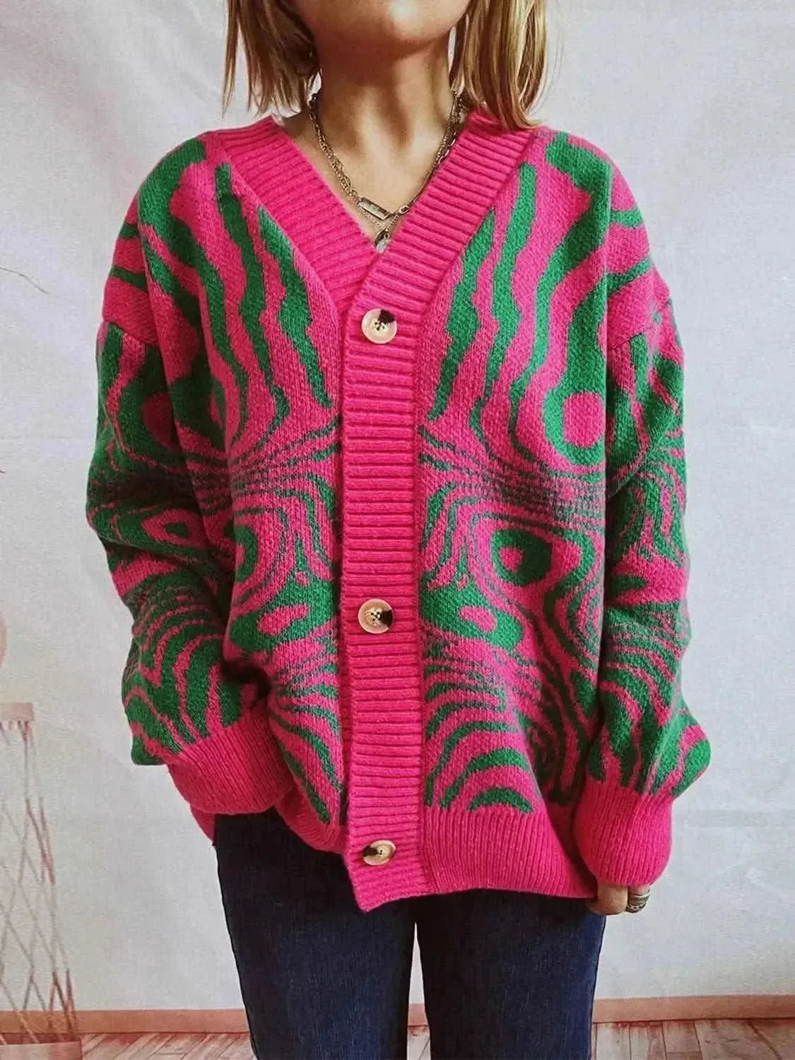 Abstract Pattern Button Down Cardigan - Bad Moms Club