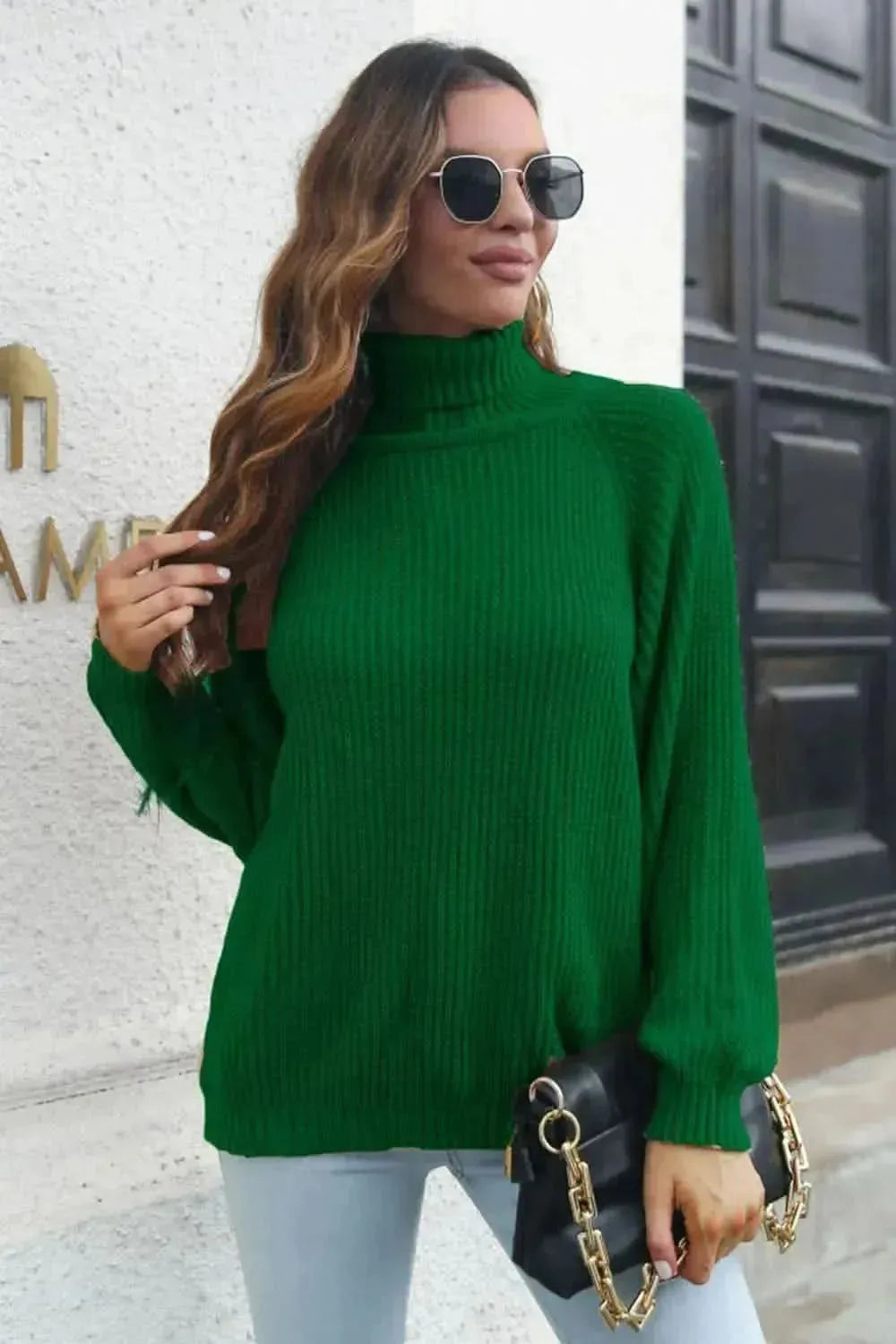 Turtleneck Rib-Knit Sweater - Bad Moms Club