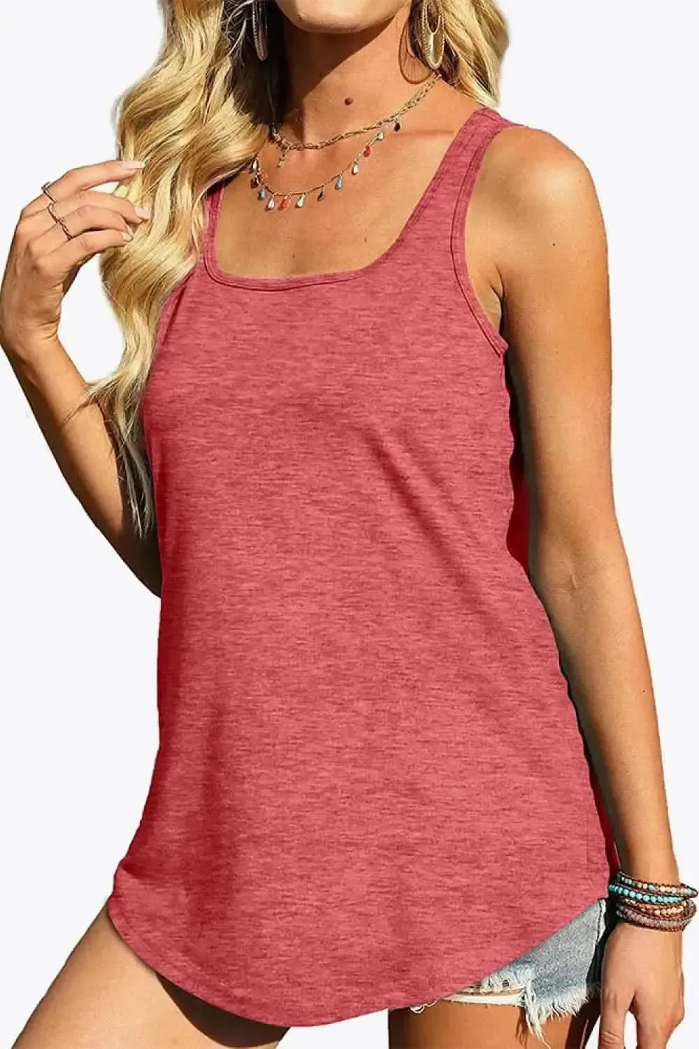 Curved Hem Square Neck Tank - Bad Moms Club