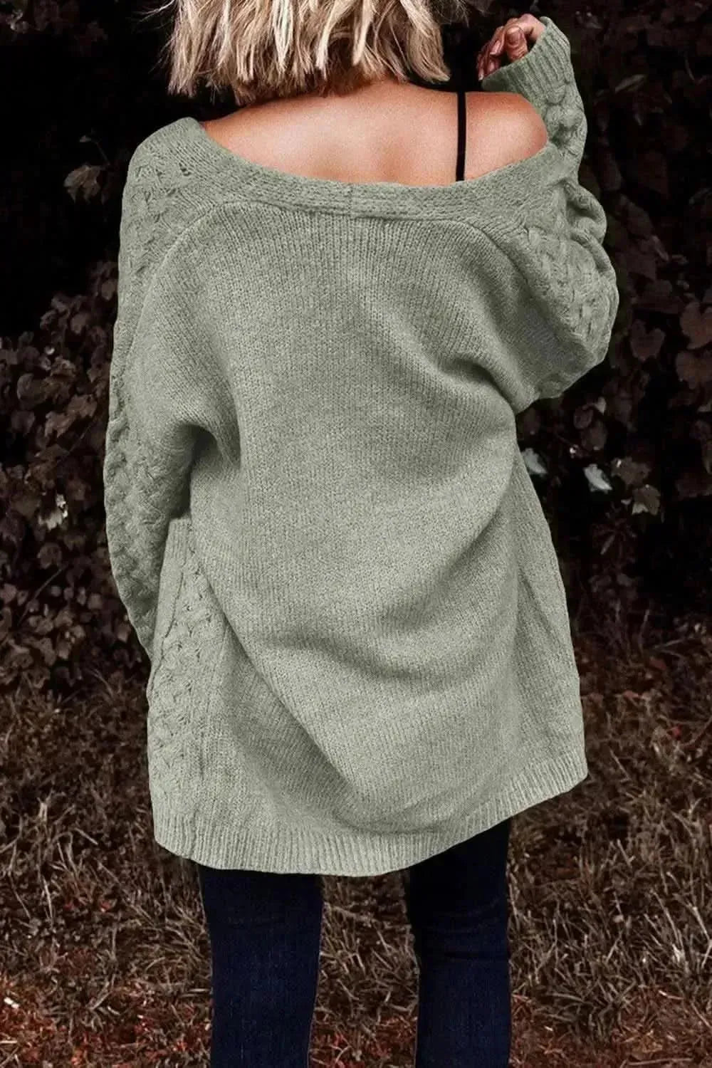 Open Front Dropped Shoulder Cardigan with Pockets - Bad Moms Club
