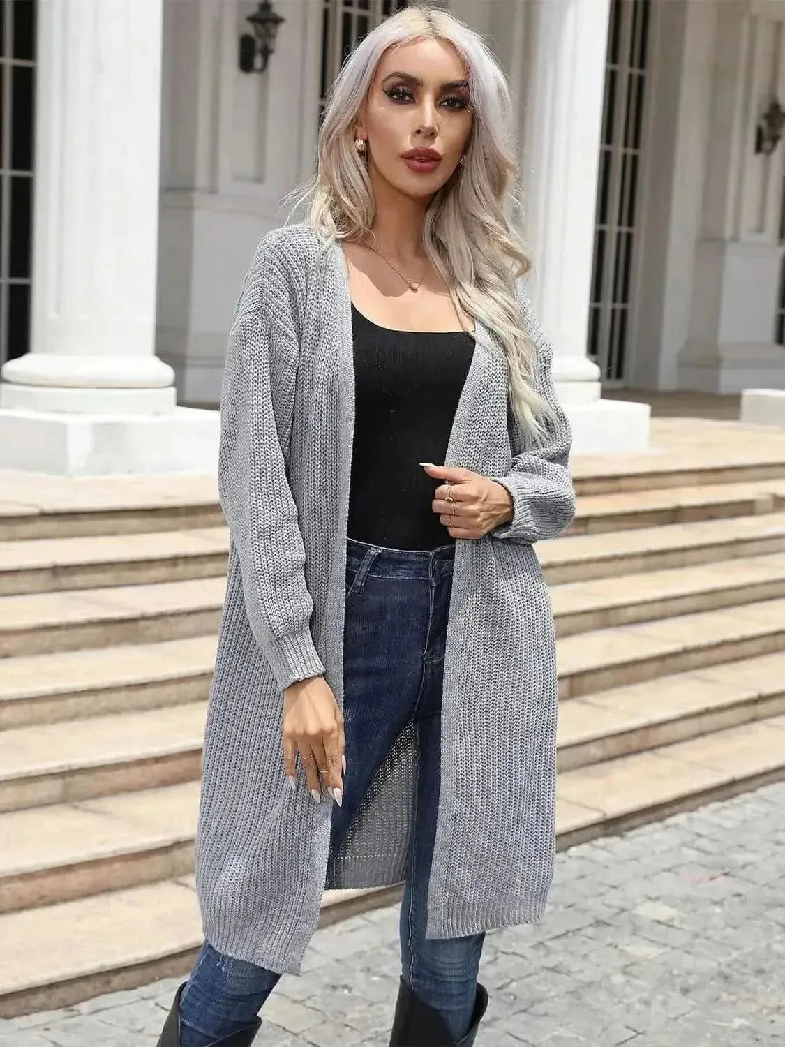 Open Front Dropped Shoulder Longline Cardigan - Bad Moms Club