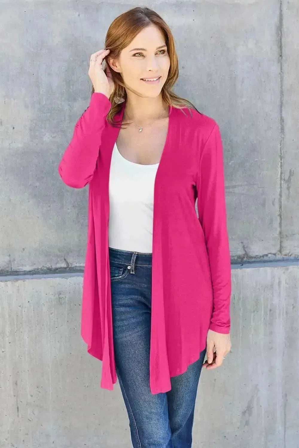 Basic Bae Full Size Open Front Long Sleeve Cardigan - Bad Moms Club