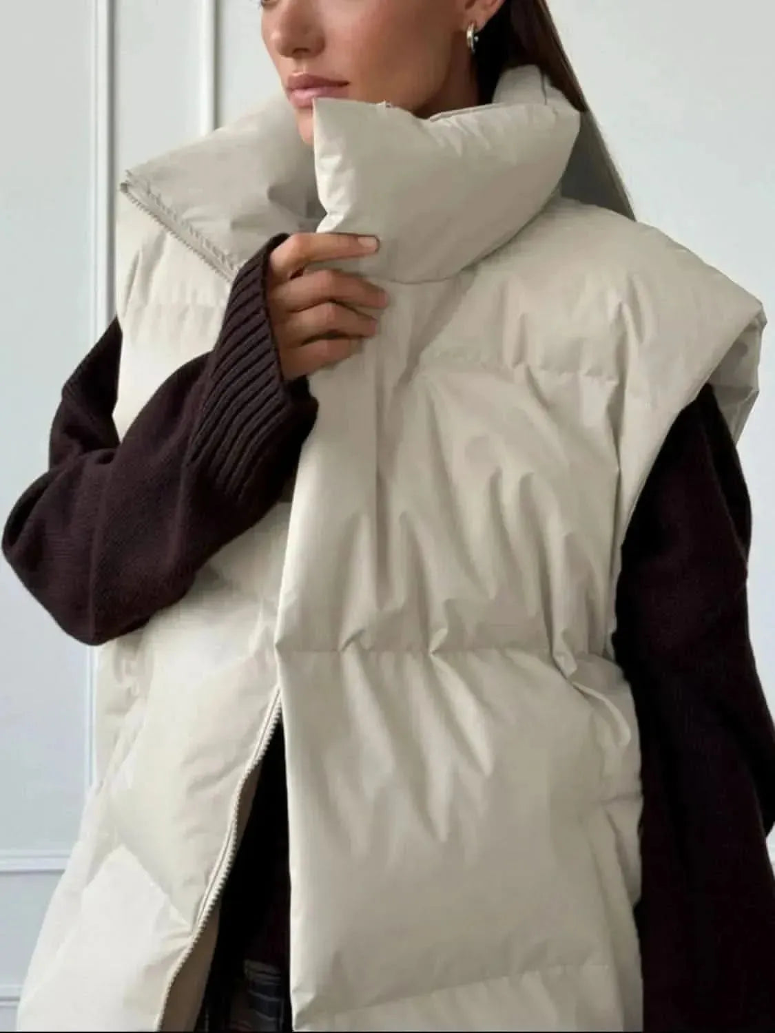Zip Up Turtleneck Vest Coat - Bad Moms Club