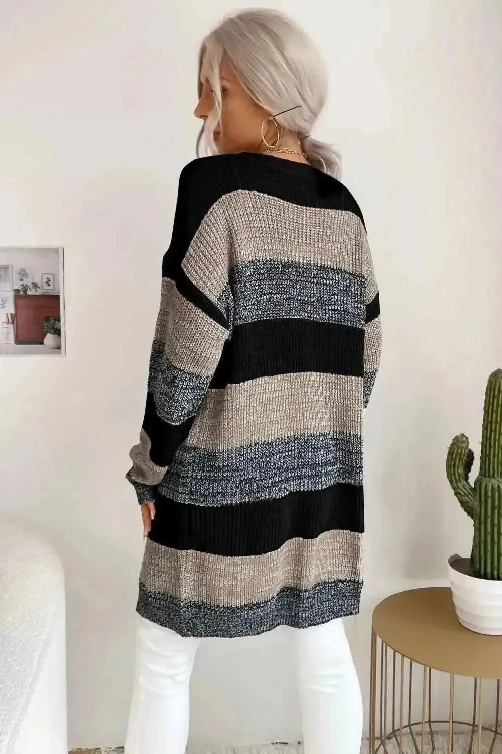 Striped Long Sleeve Duster Cardigan - Bad Moms Club