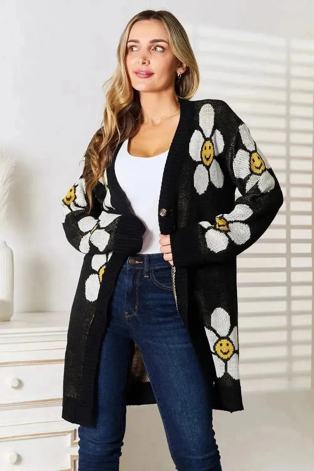 Floral Button Down Longline Cardigan - Bad Moms Club