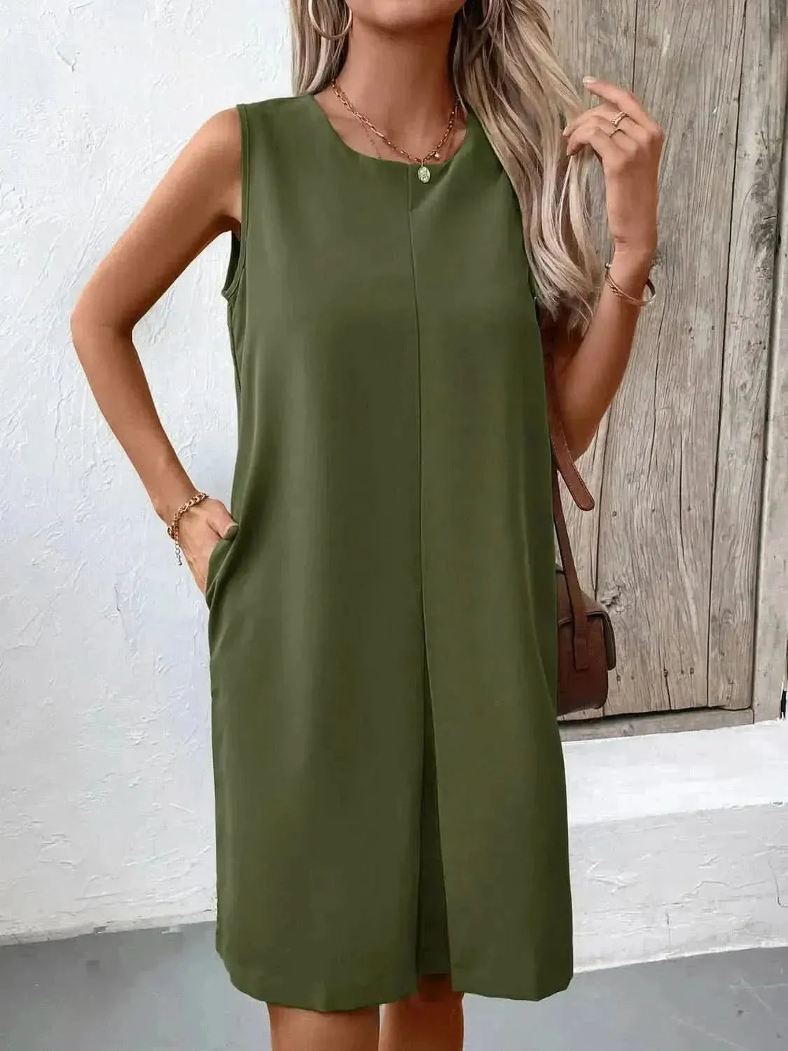 Ivy Lane Pocketed Round Neck Sleeveless Mini Dress - Bad Moms Club