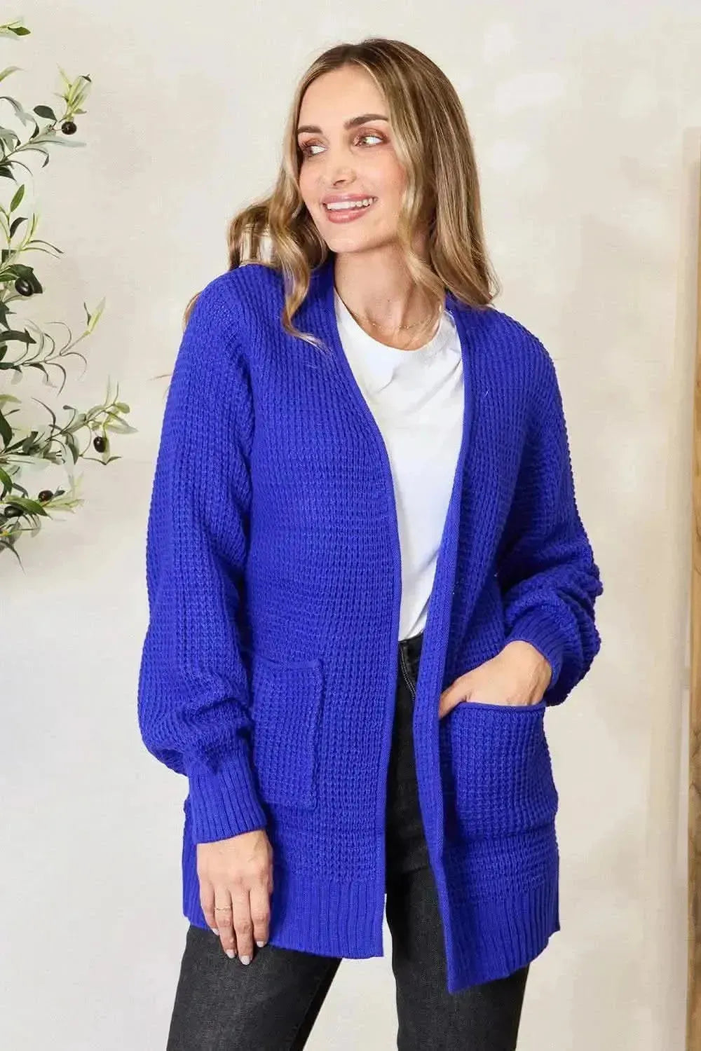 Zenana Full Size Waffle-Knit Open Front Cardigan - Bad Moms Club