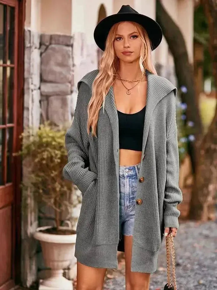 Dropped Shoulder Long Sleeve Cardigan - Bad Moms Club