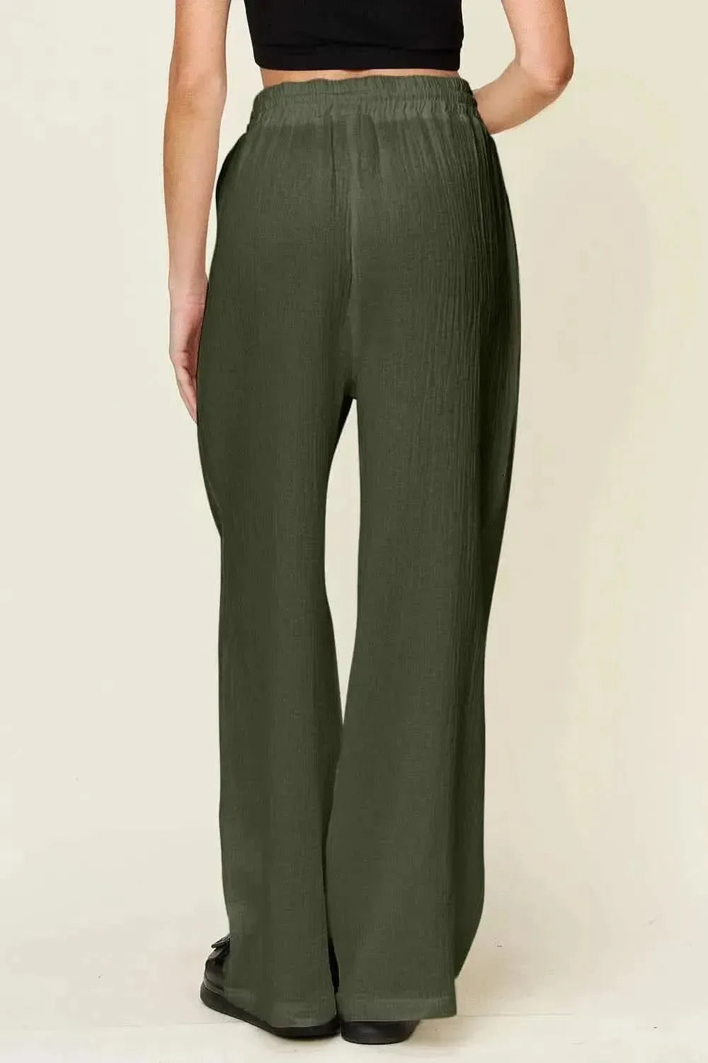 Double Take Full Size Texture Drawstring Wide Leg Pants - Bad Moms Club
