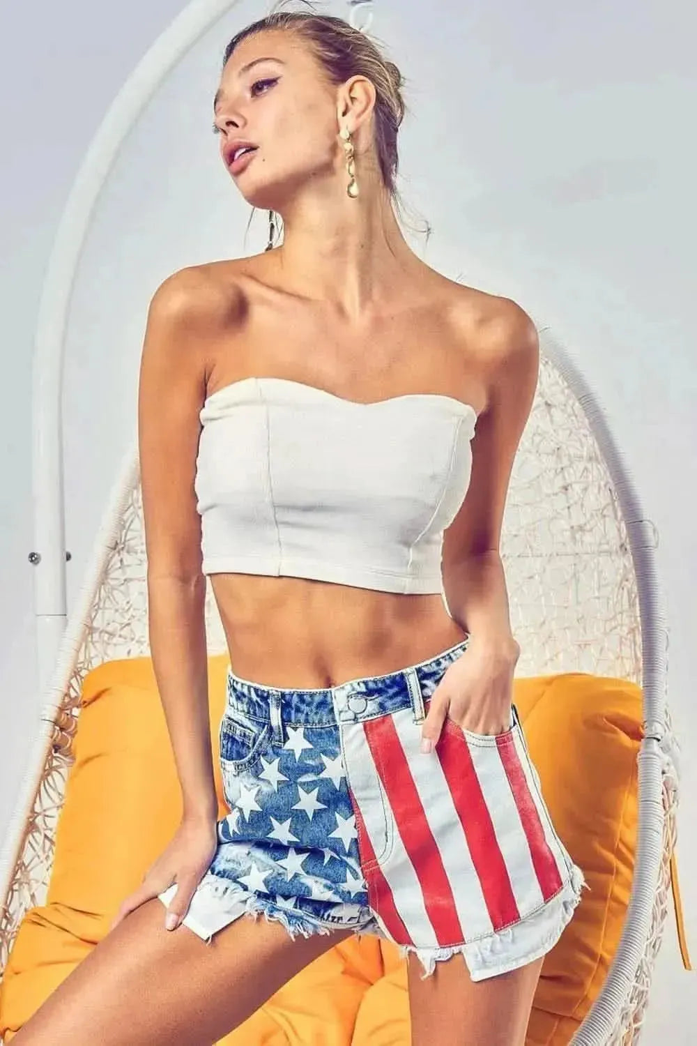 BiBi US Flag Theme Bleached Denim Shorts - Bad Moms Club