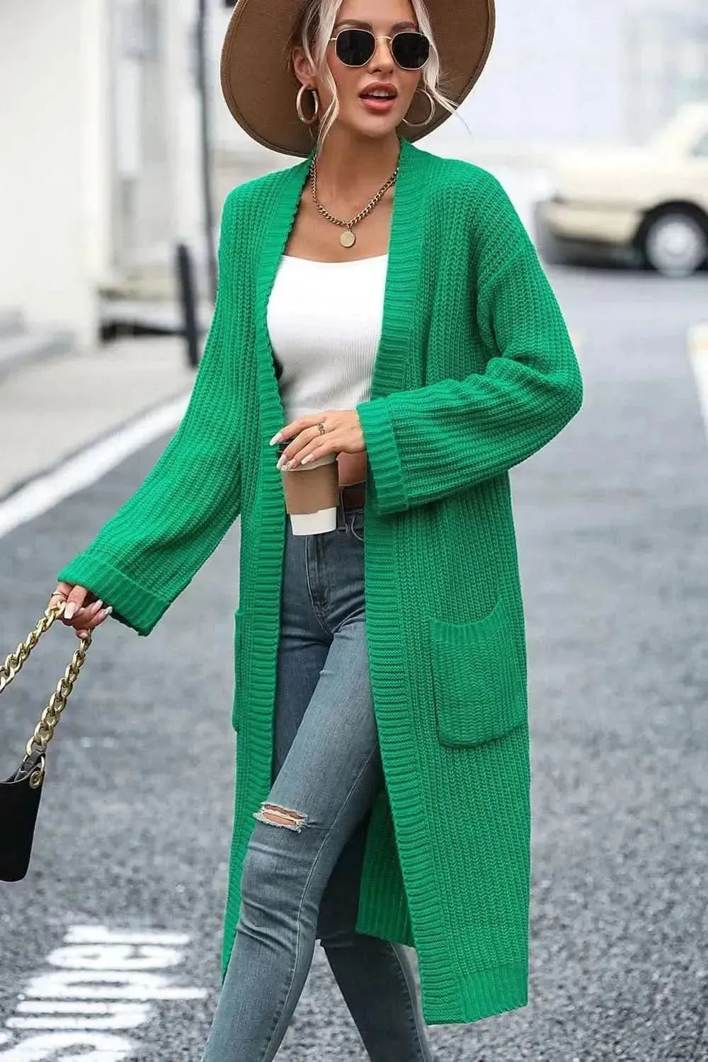 Dropped Shoulder Long Sleeve Cardigan with Pocket - Bad Moms Club