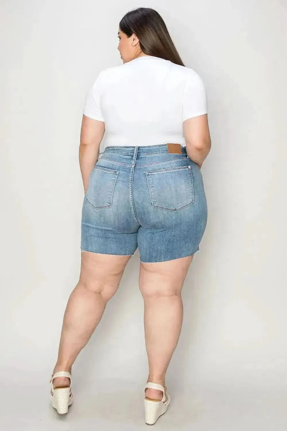 Judy Blue Full Size High Waist Raw Hem Denim Shorts - Bad Moms Club