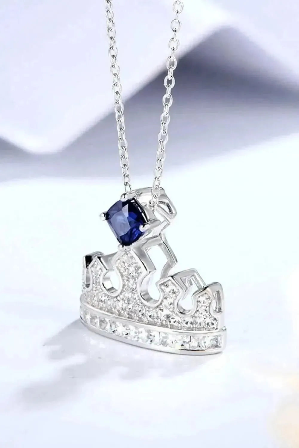 Zircon Lab-Grown Sapphire Crown Shape Pendant Necklace - Bad Moms Club