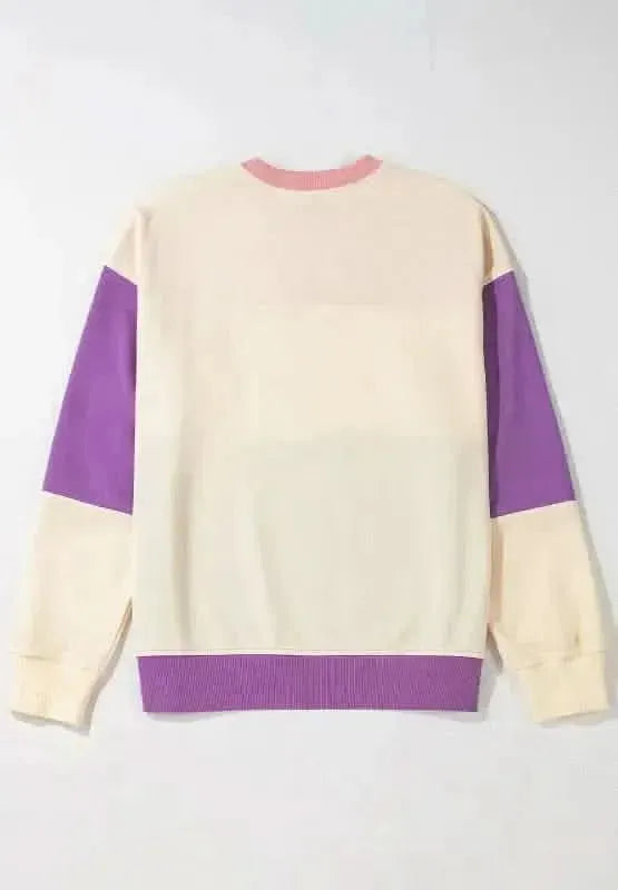 Contrast Round Neck Long Sleeve Sweatshirt - Bad Moms Club