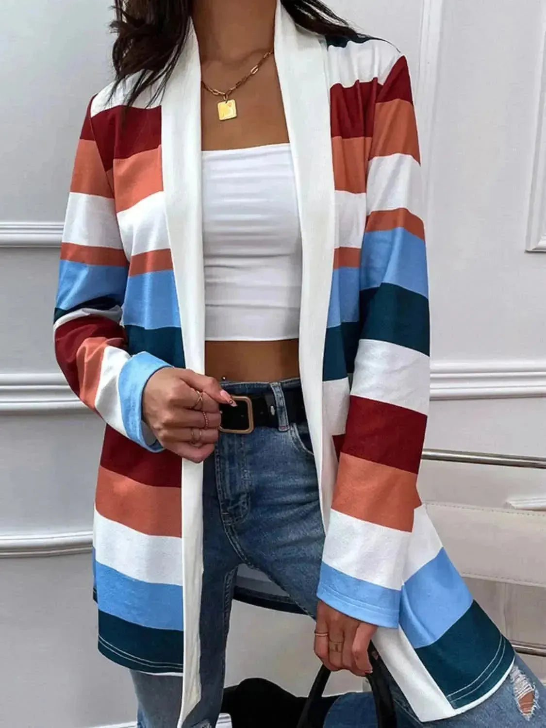 Color Block Open Front Cardigan - Bad Moms Club