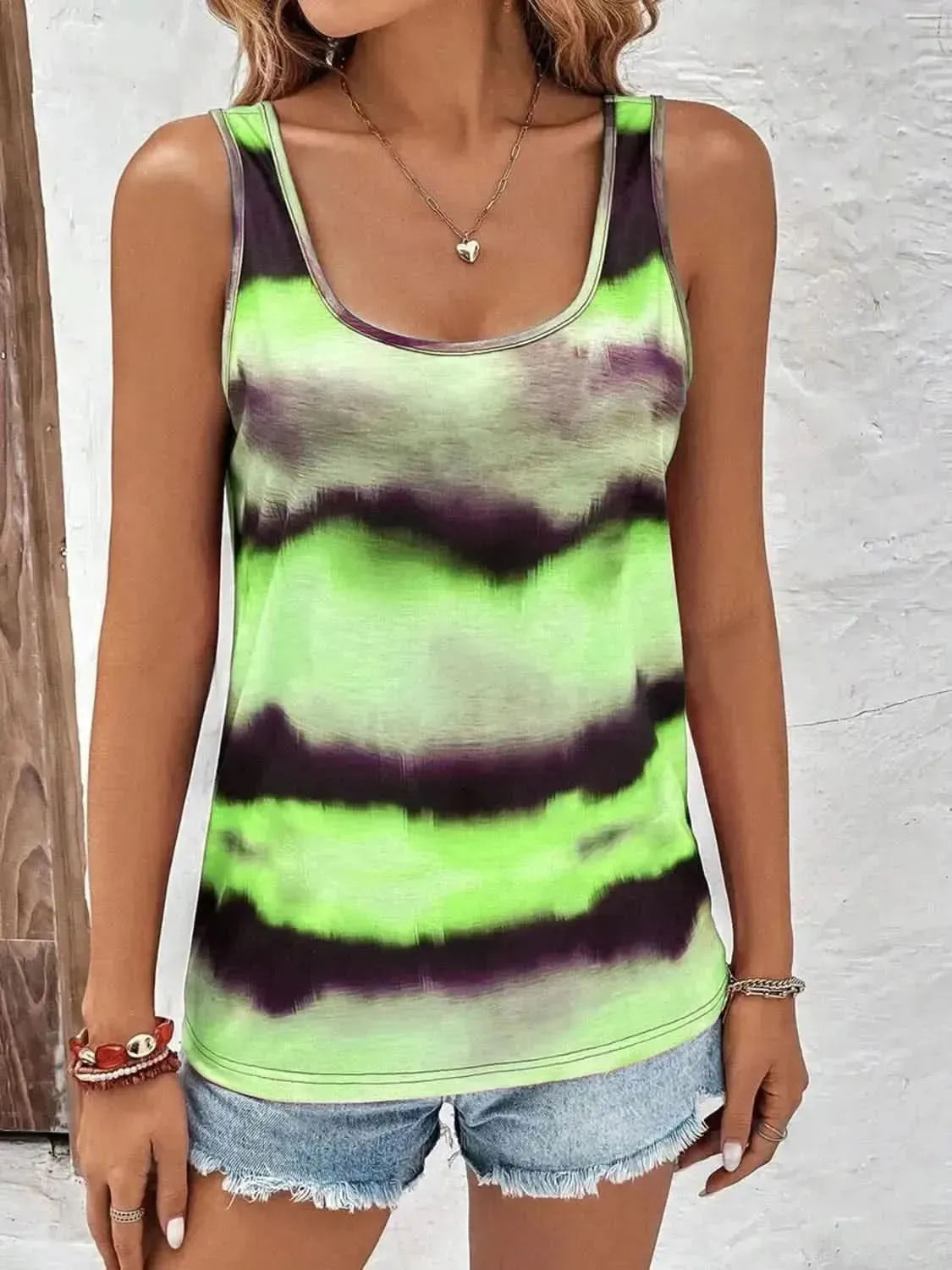 Tie-Dye Scoop Neck Wide Strap Tank - Bad Moms Club