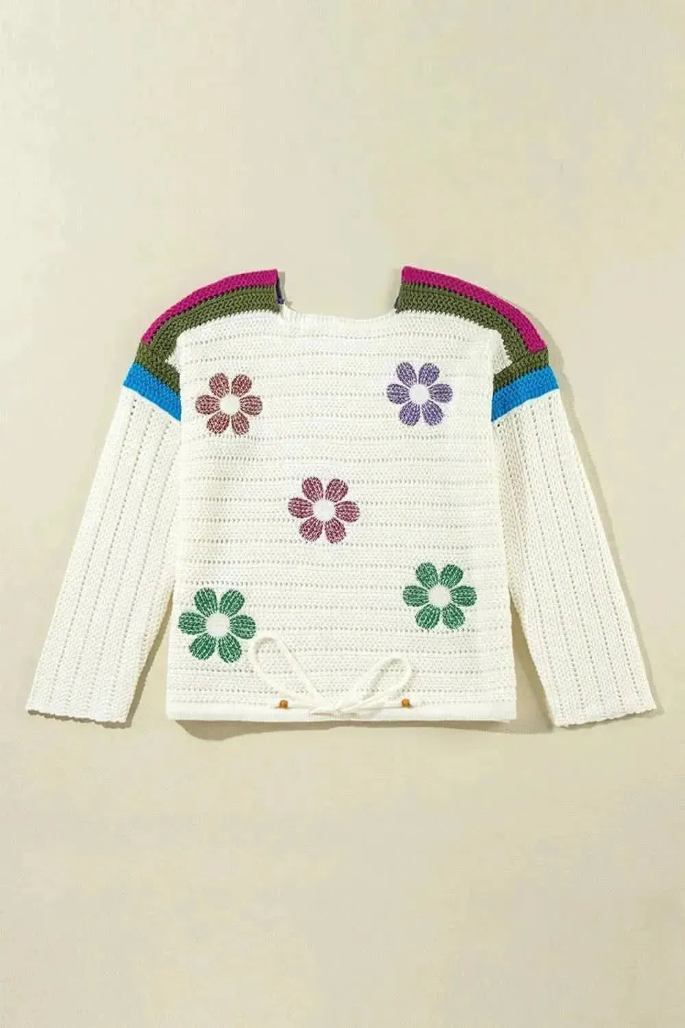 Flower Round Neck Long Sleeve Sweater - Bad Moms Club