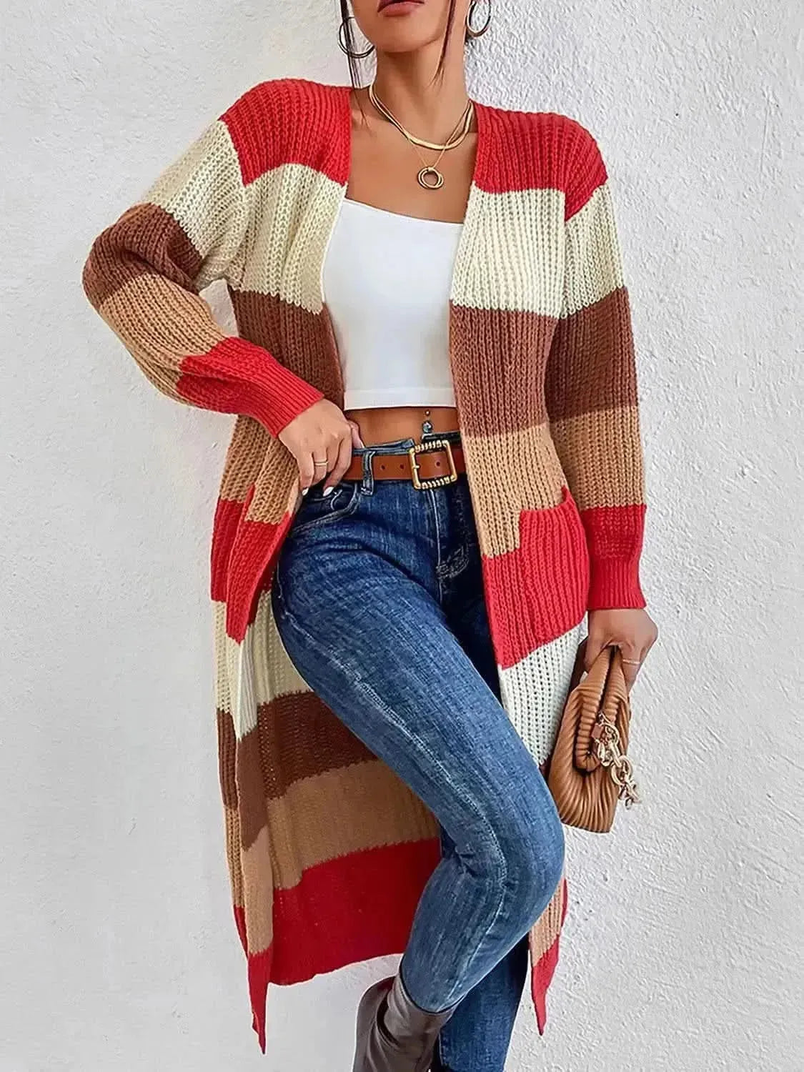 Color Block Open Front Longline Cardigan - Bad Moms Club