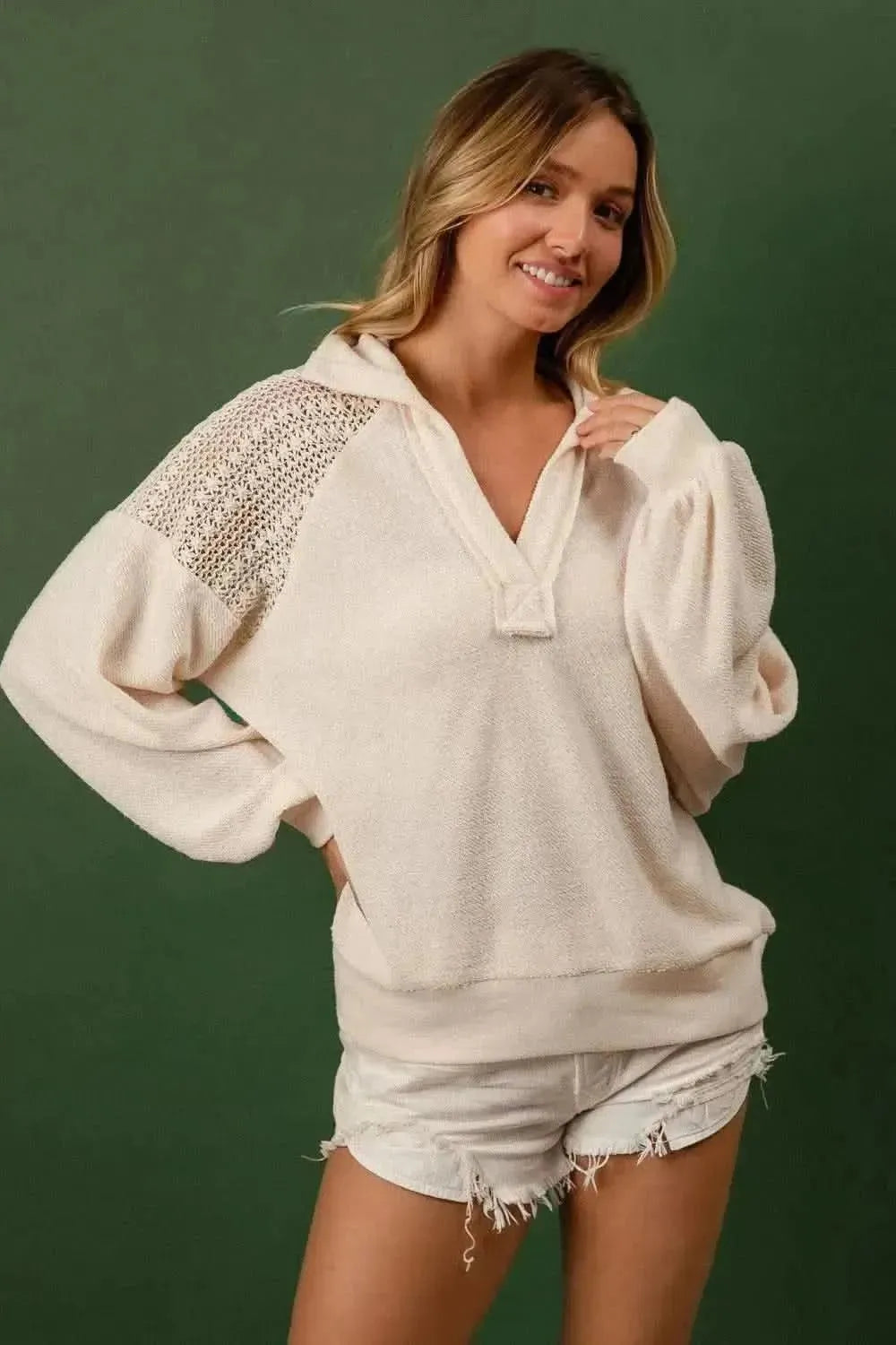 BiBi French Terry Lace Shoulder Top - Bad Moms Club