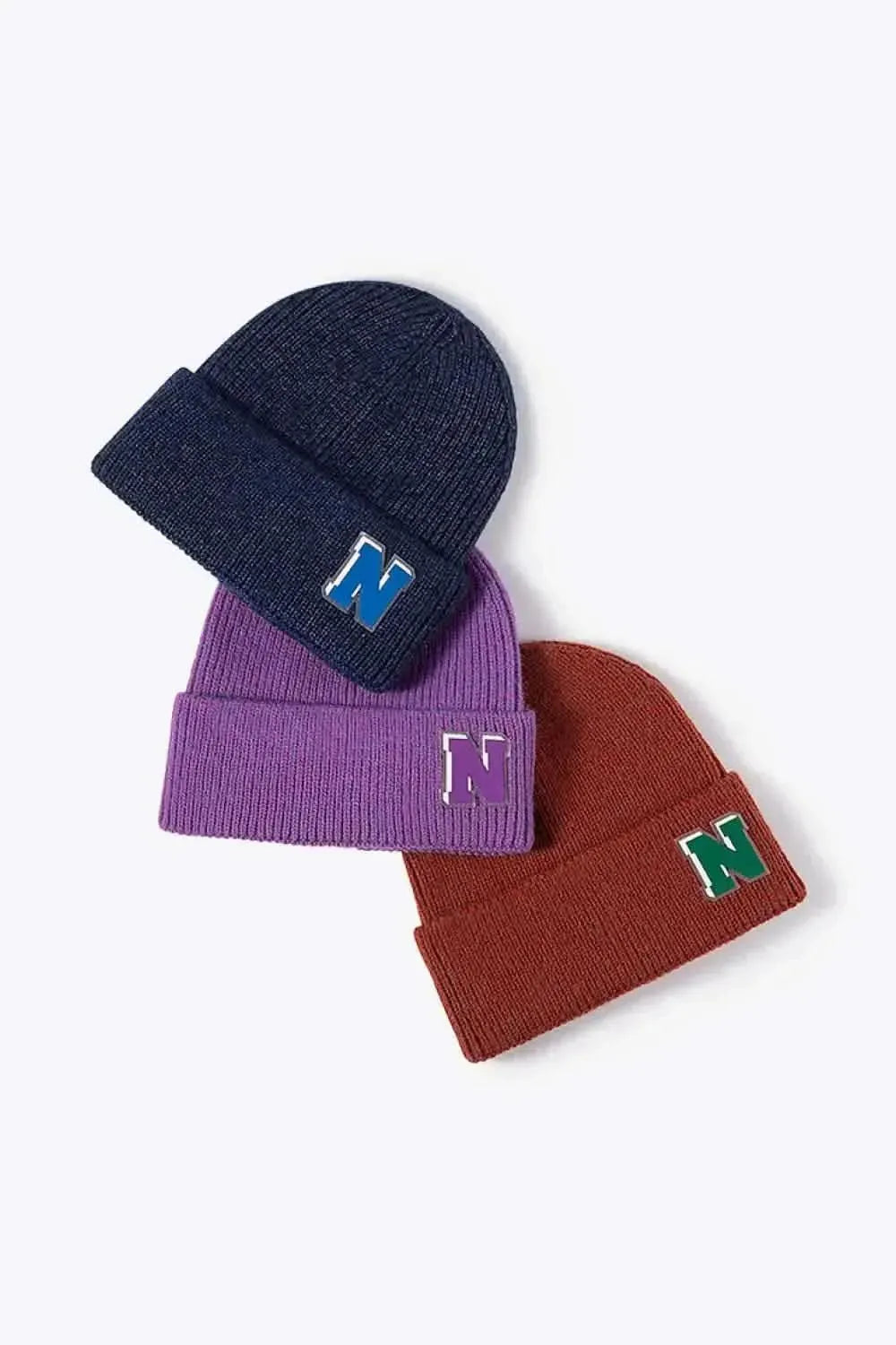 Letter N Patch Cuffed Knit Beanie - Bad Moms Club