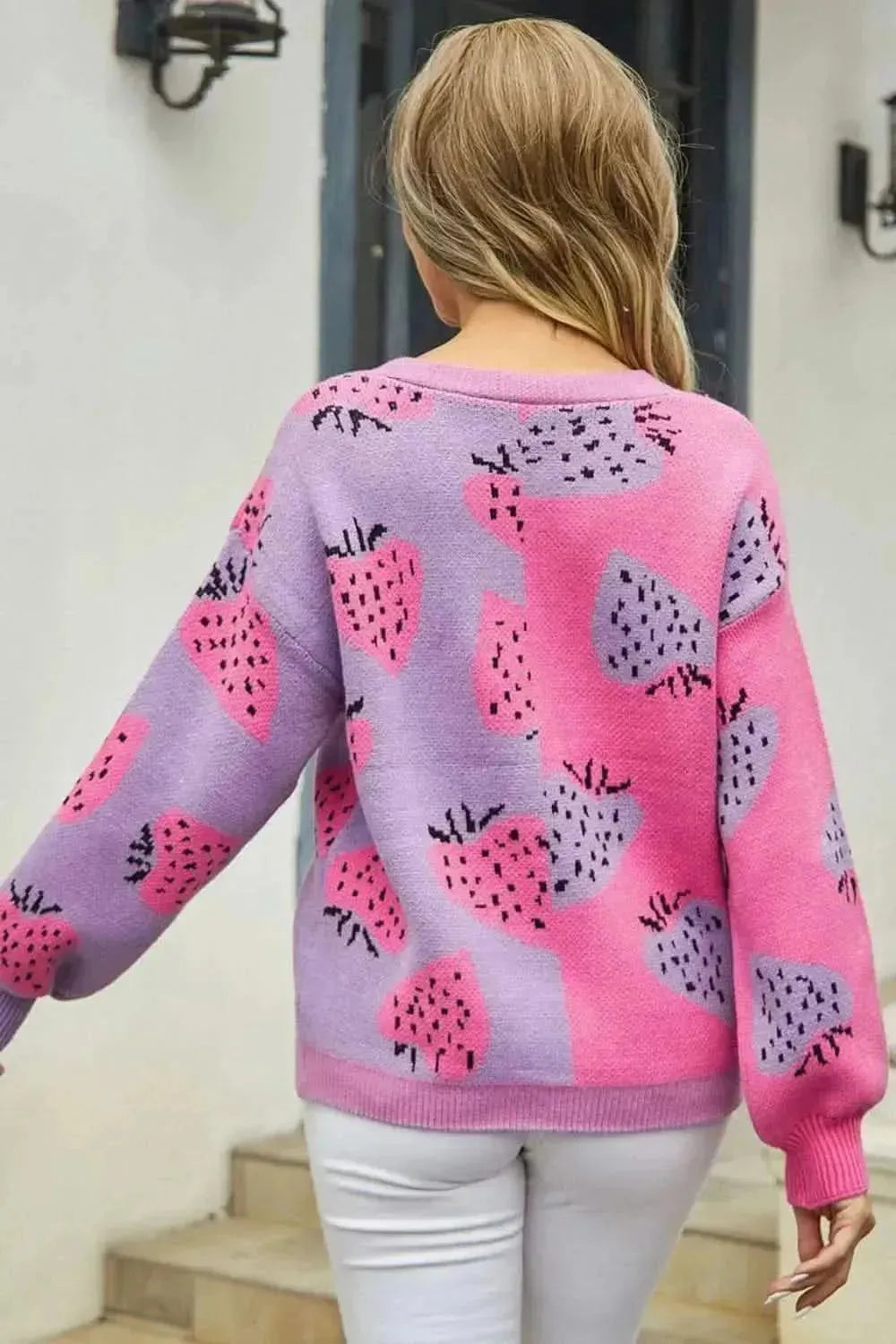Printed V-Neck Button-Down Long Sleeve Cardigan - Bad Moms Club
