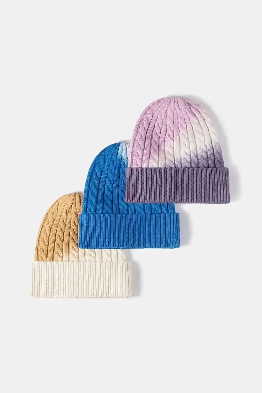 Contrast Tie-Dye Cable-Knit Cuffed Beanie - Bad Moms Club