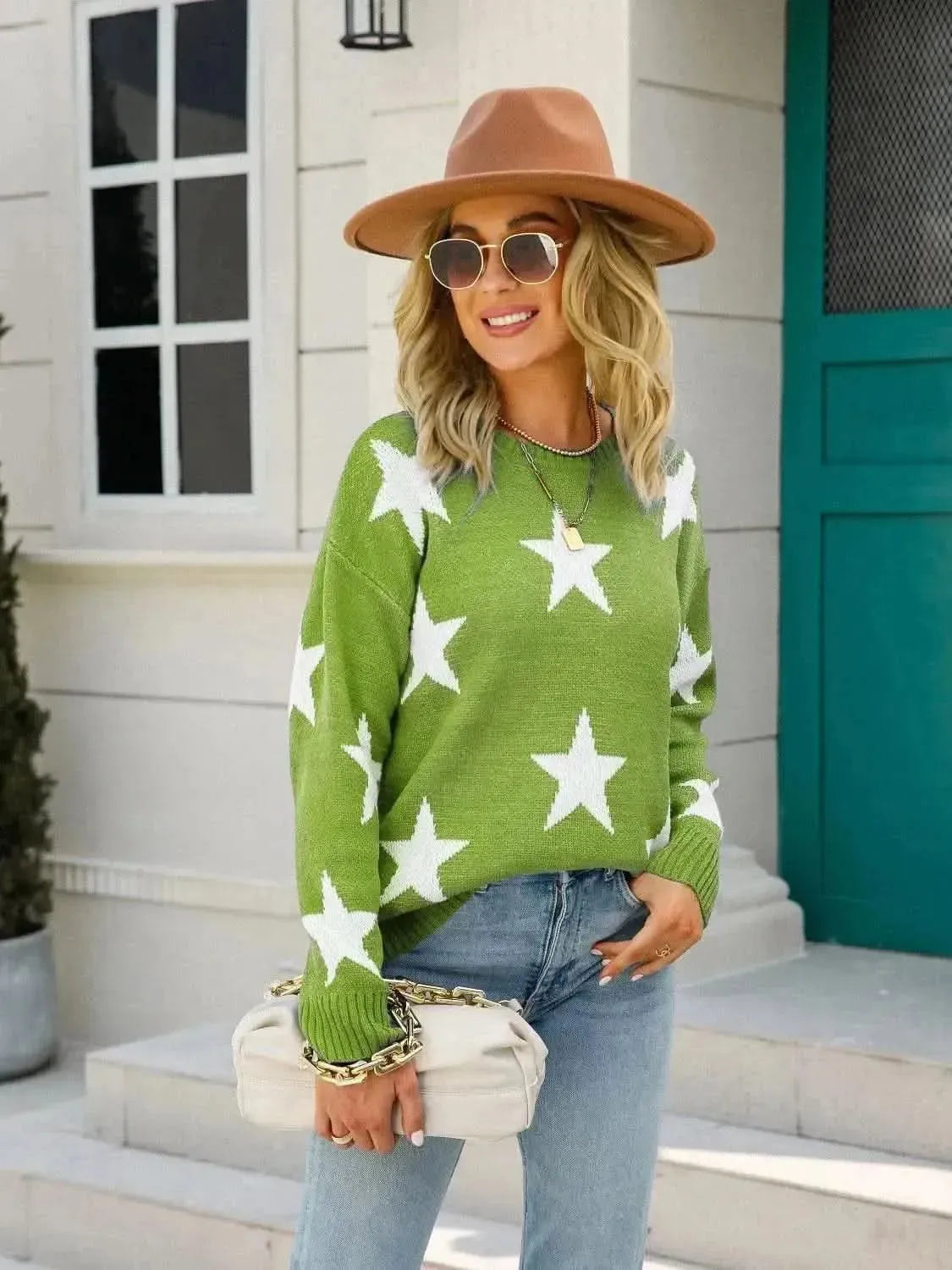 Angel Wings Star Round Neck Dropped Shoulder Sweater - Bad Moms Club